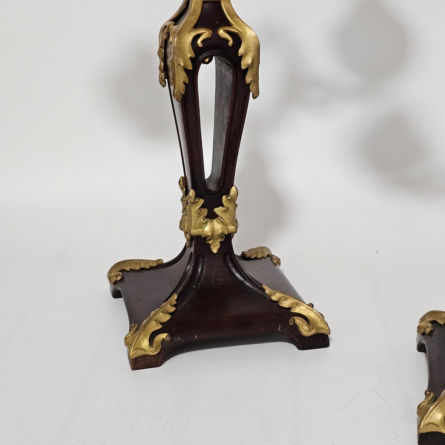 Antique Art Nouveau Jugendstil ~1900 Bronze Gilt & Walnut Candelabra
