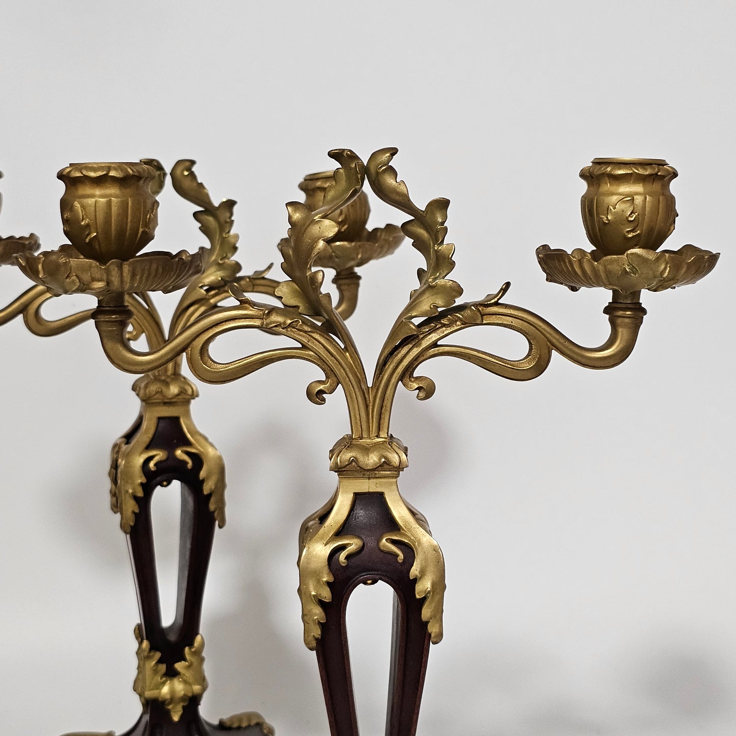 Antique Art Nouveau Jugendstil ~1900 Bronze Gilt & Walnut Candelabra