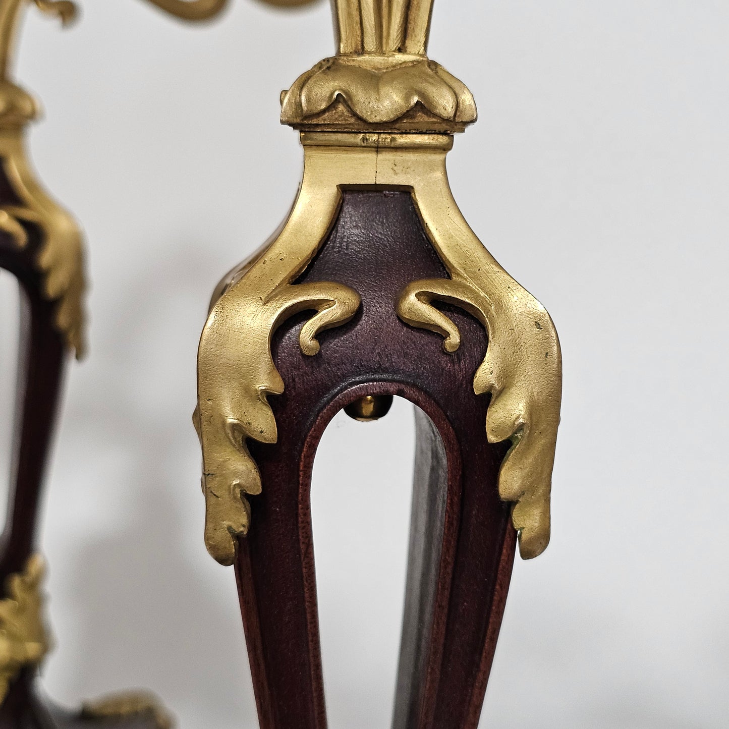 Antique Art Nouveau Jugendstil ~1900 Bronze Gilt & Walnut Candelabra