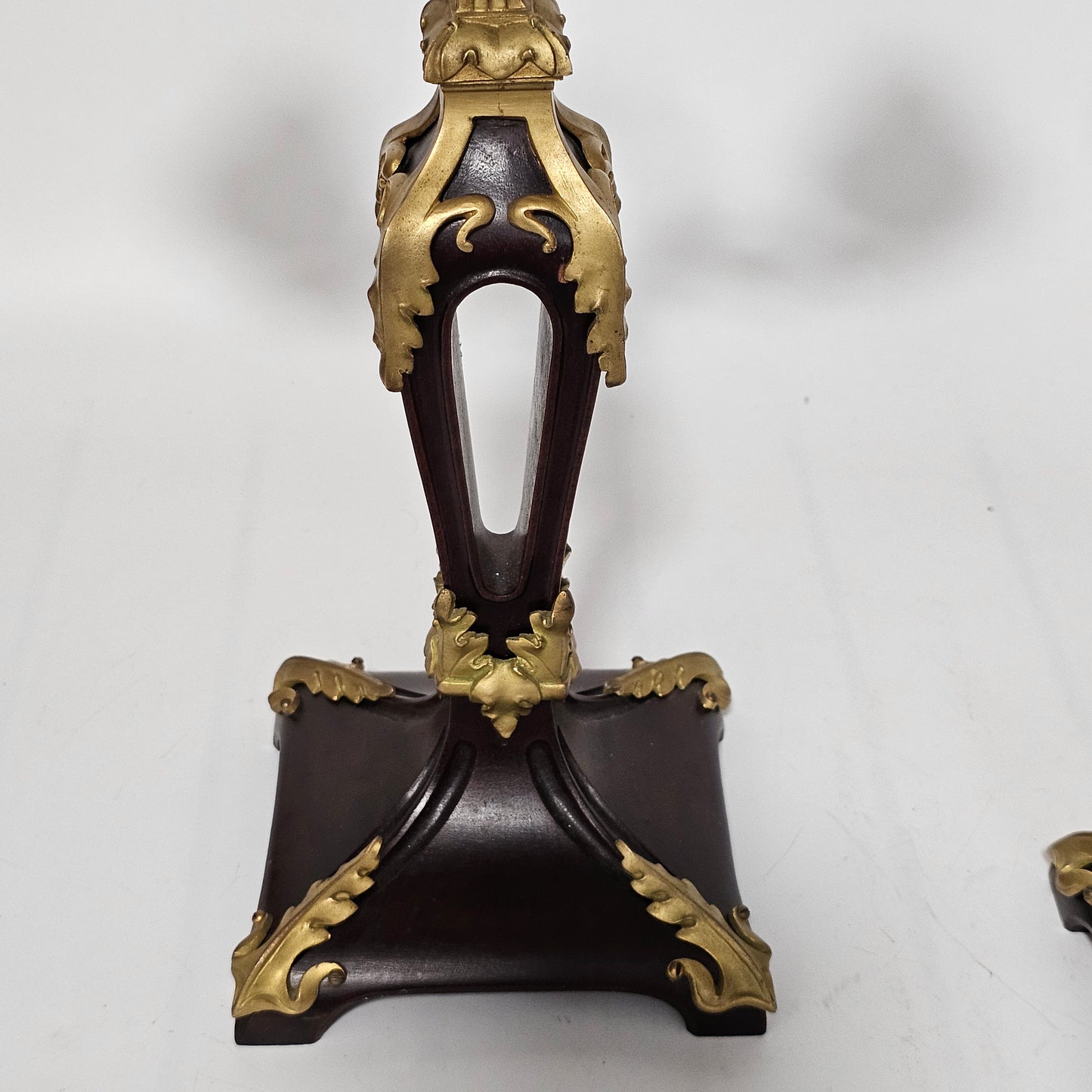 Antique Art Nouveau Jugendstil ~1900 Bronze Gilt & Walnut Candelabra