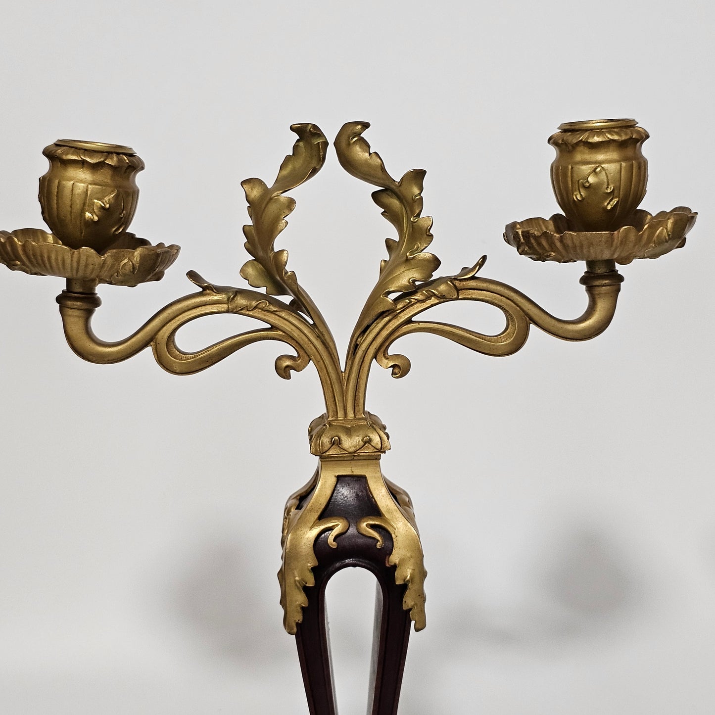 Antique Art Nouveau Jugendstil ~1900 Bronze Gilt & Walnut Candelabra