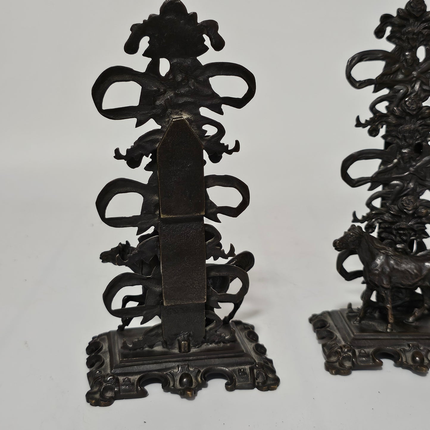 Antique Pair of Mid 19th Century Ornate Bronze Desktop Letter Holder Rack Stands