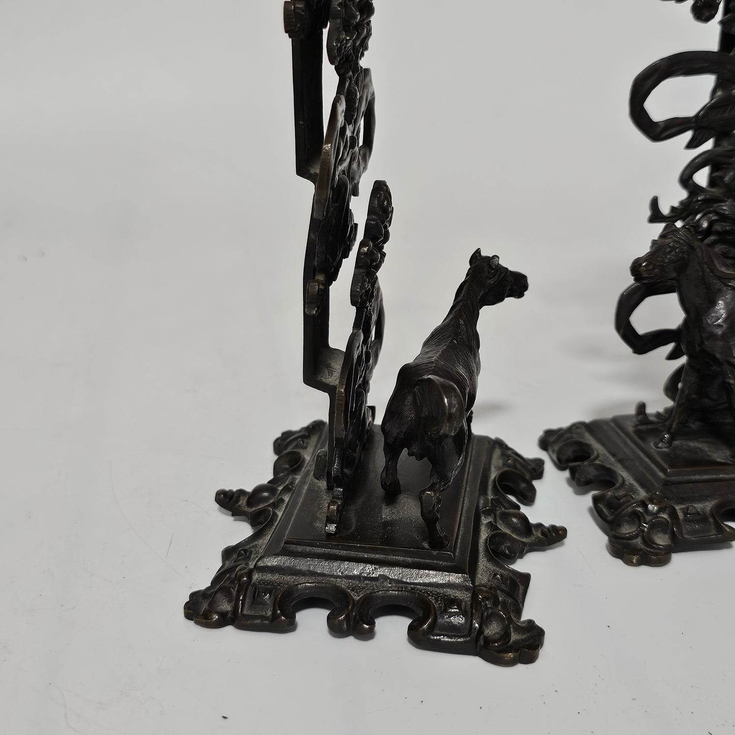 Antique Pair of Mid 19th Century Ornate Bronze Desktop Letter Holder Rack Stands