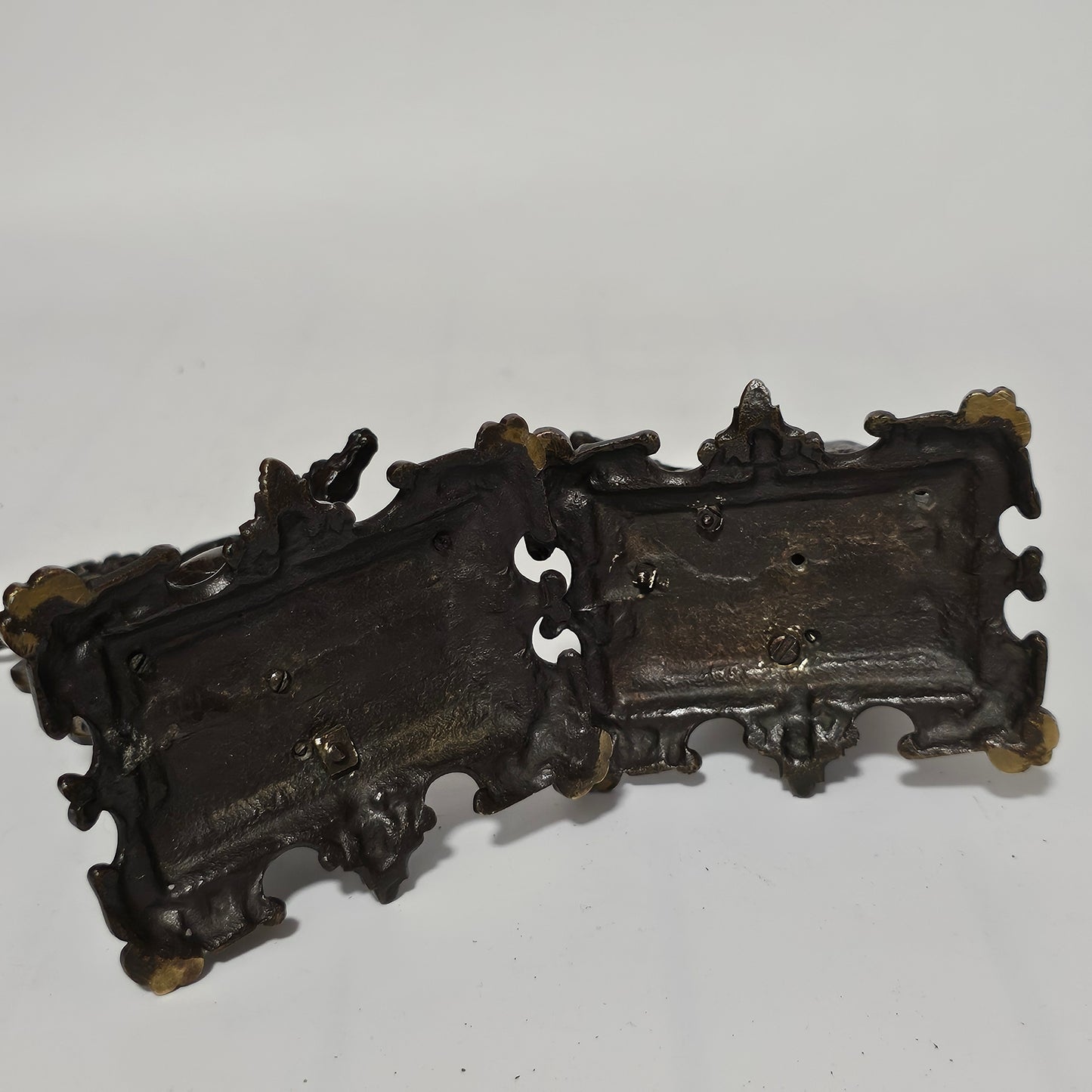 Antique Pair of Mid 19th Century Ornate Bronze Desktop Letter Holder Rack Stands