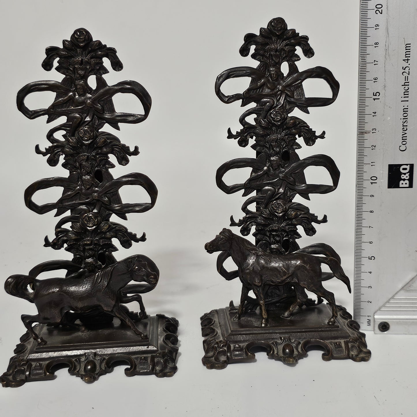 Antique Pair of Mid 19th Century Ornate Bronze Desktop Letter Holder Rack Stands