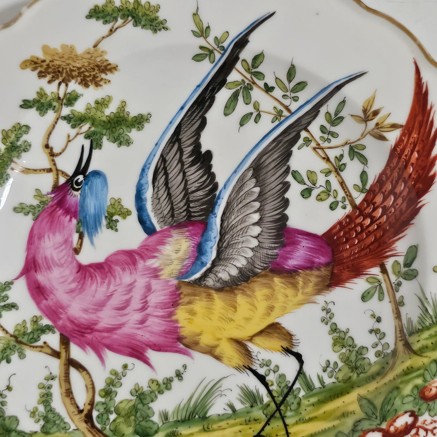 19thc Porcelain Plate Chelsea-Gold Anchor, Bird Pattern