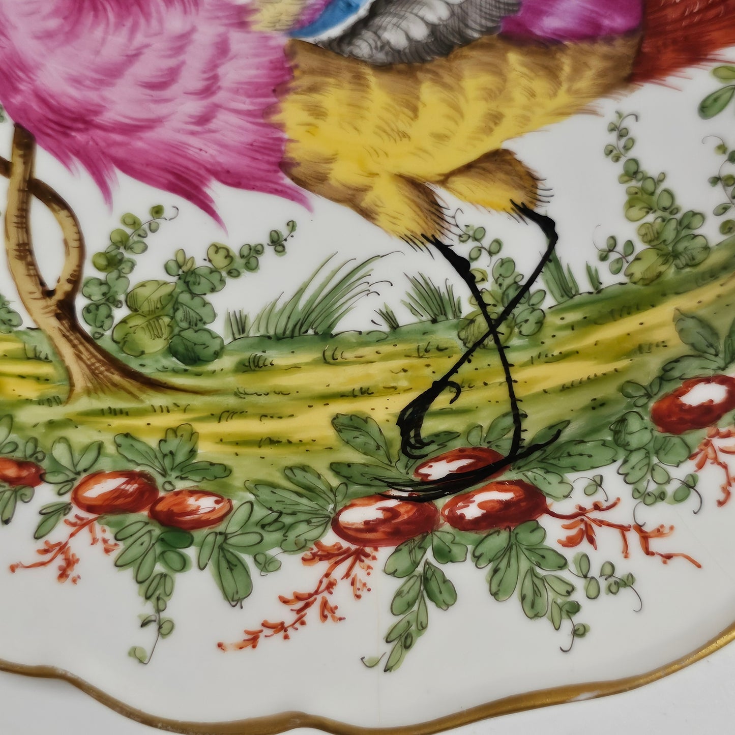 19thc Porcelain Plate Chelsea-Gold Anchor, Bird Pattern
