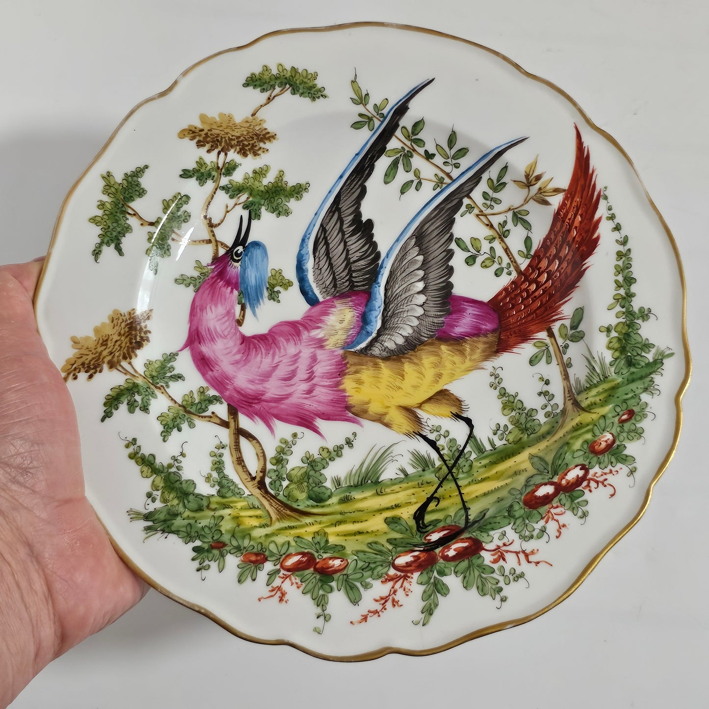 19thc Porcelain Plate Chelsea-Gold Anchor, Bird Pattern