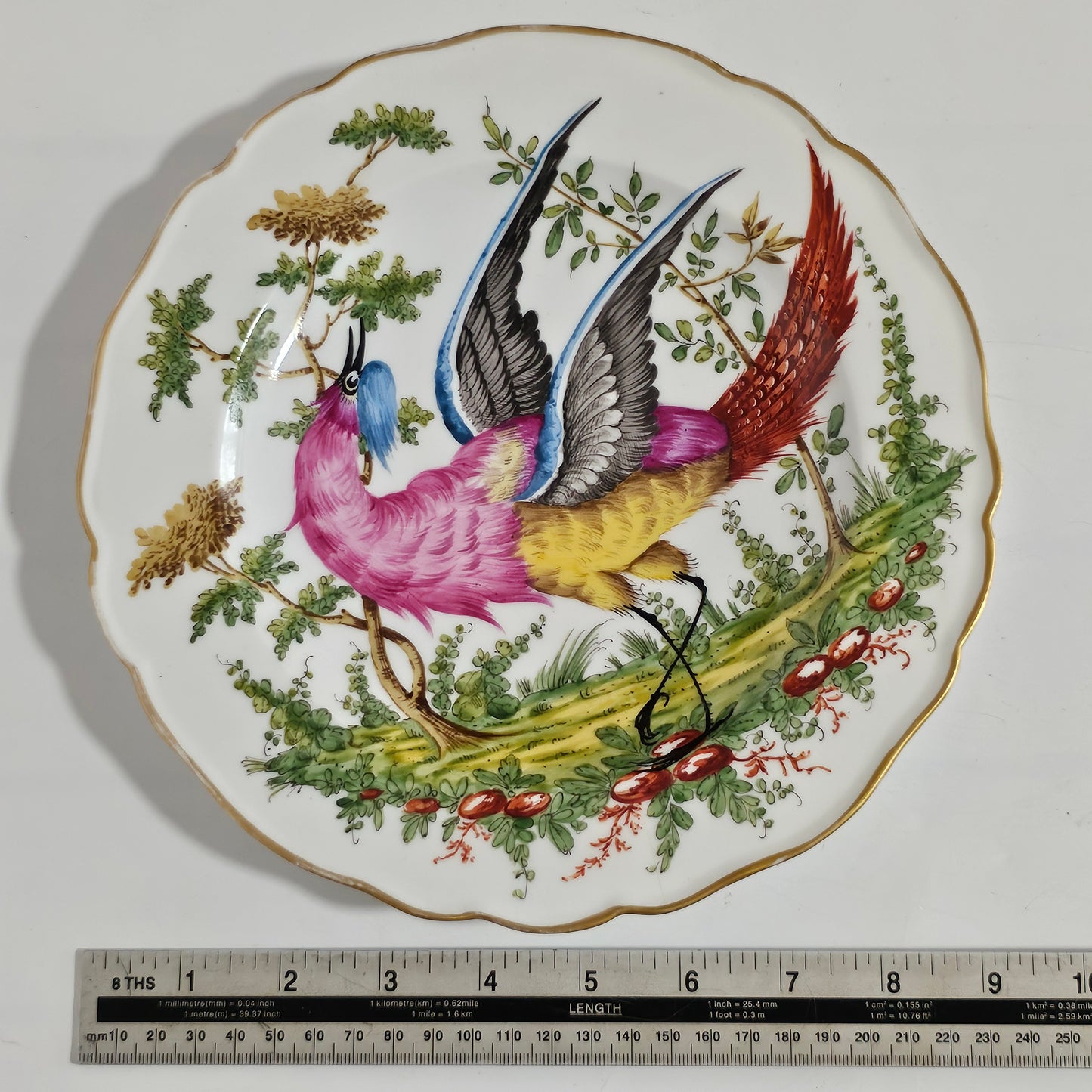19thc Porcelain Plate Chelsea-Gold Anchor, Bird Pattern