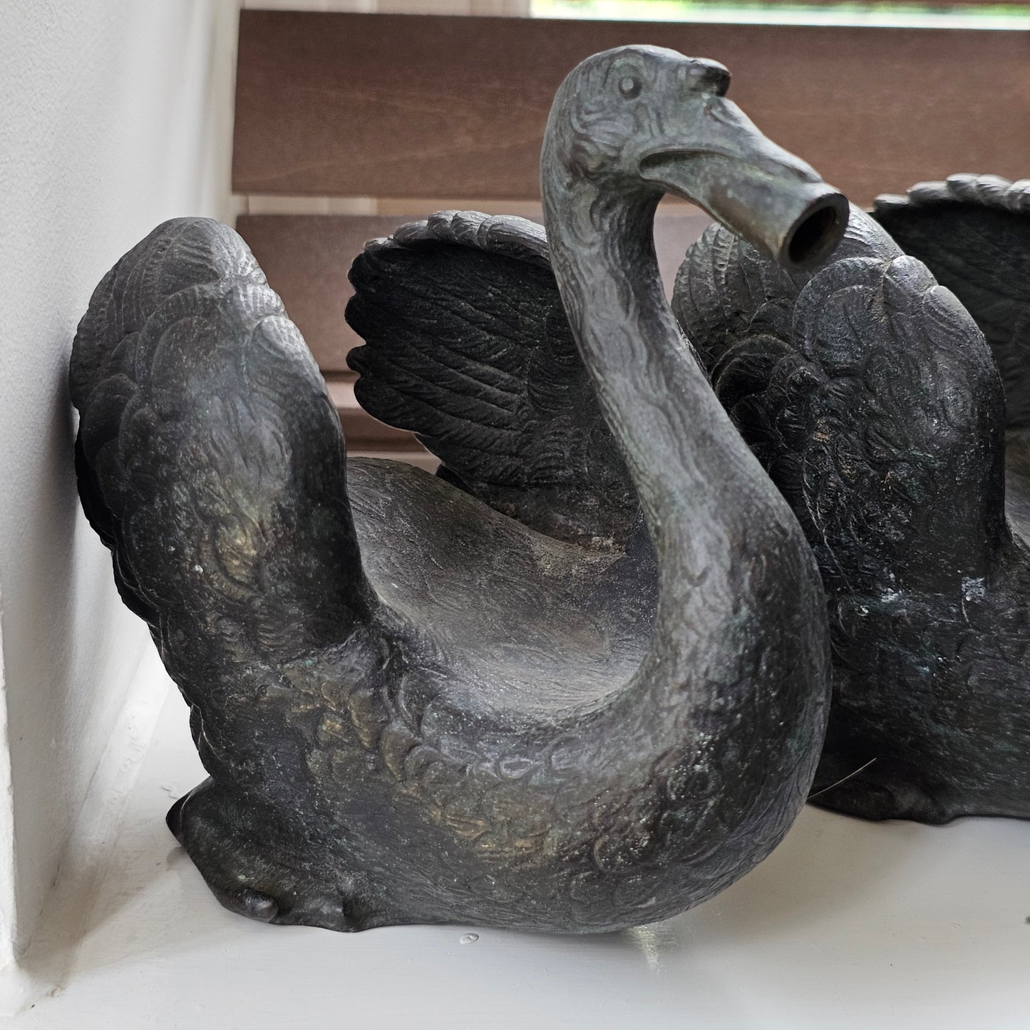 Rare Pair of 19th‑Century Bronze Swan Fountain Spouts