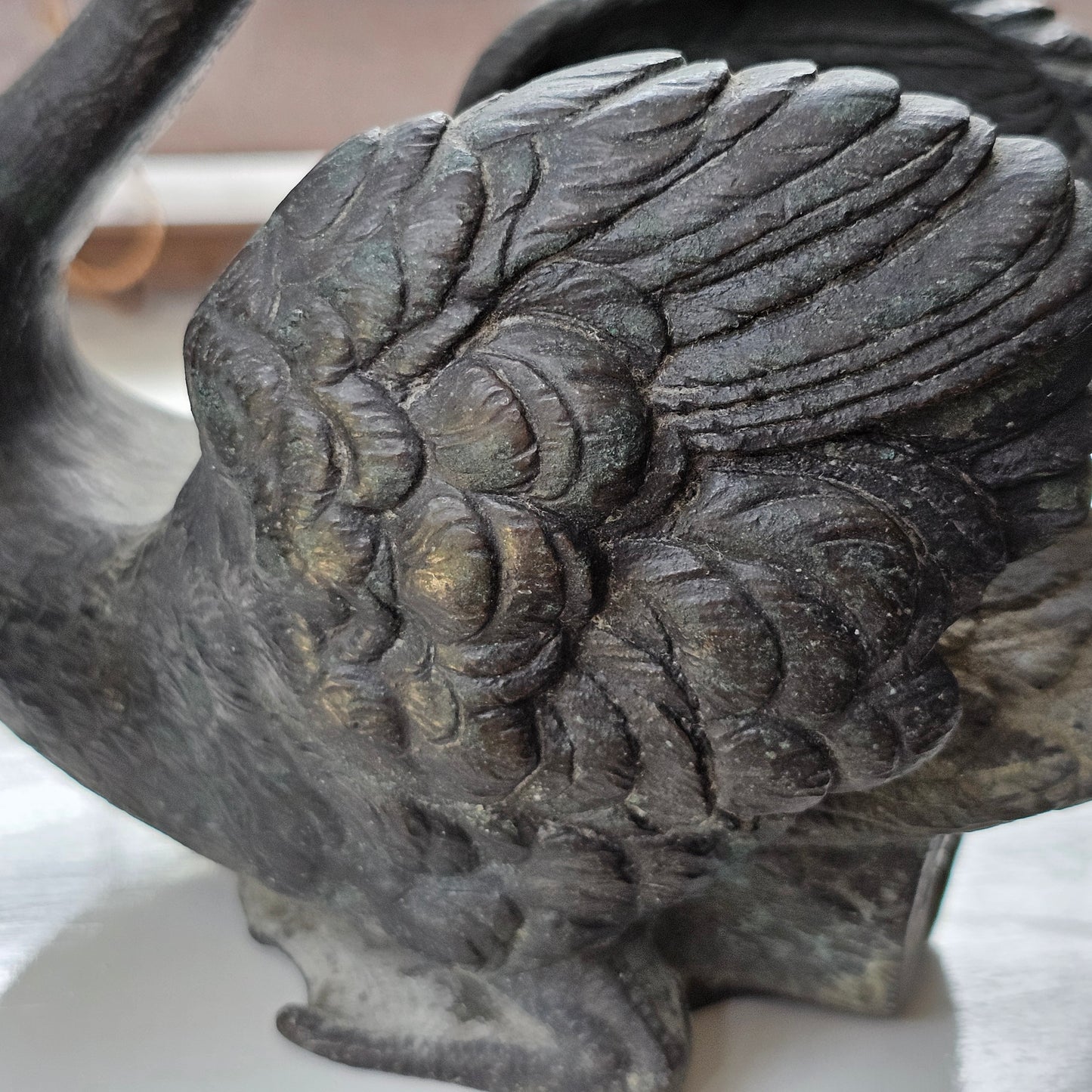 Rare Pair of 19th‑Century Bronze Swan Fountain Spouts