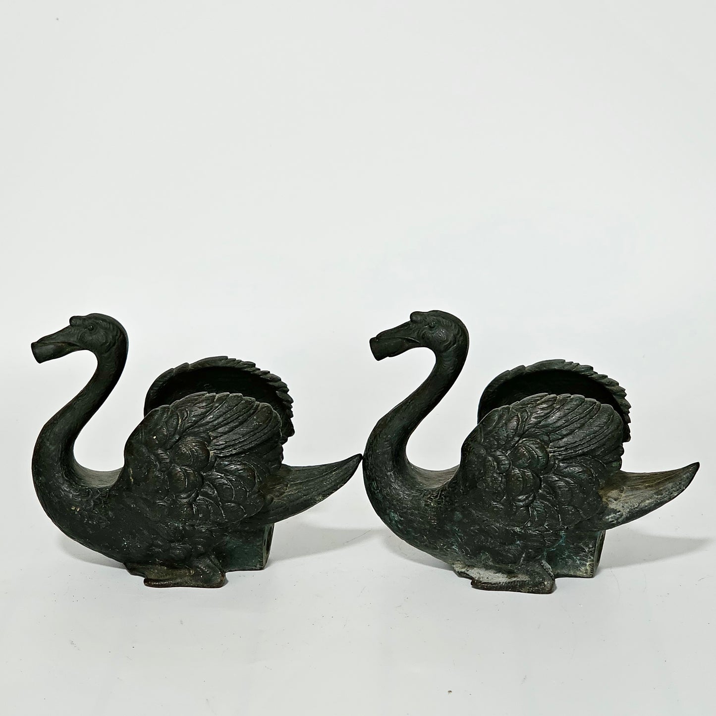 Rare Pair of 19th‑Century Bronze Swan Fountain Spouts