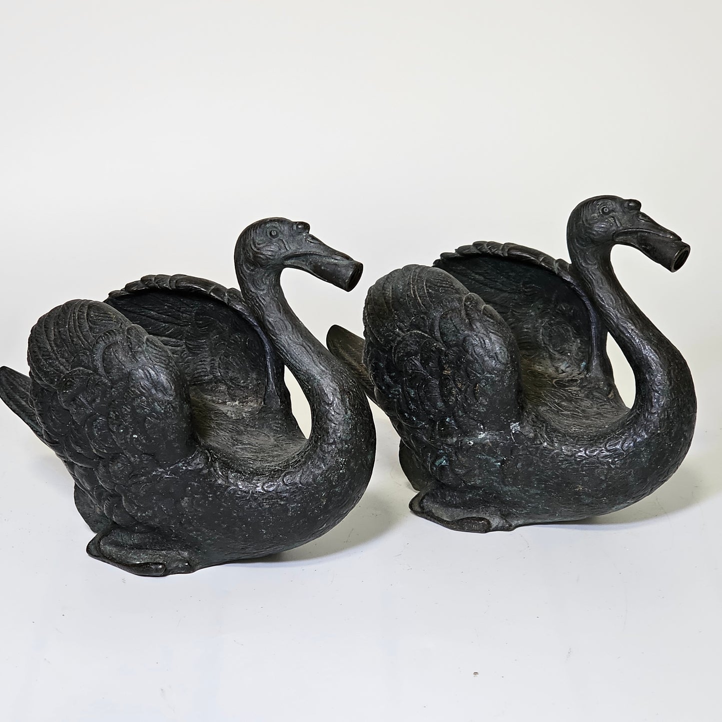 Rare Pair of 19th‑Century Bronze Swan Fountain Spouts