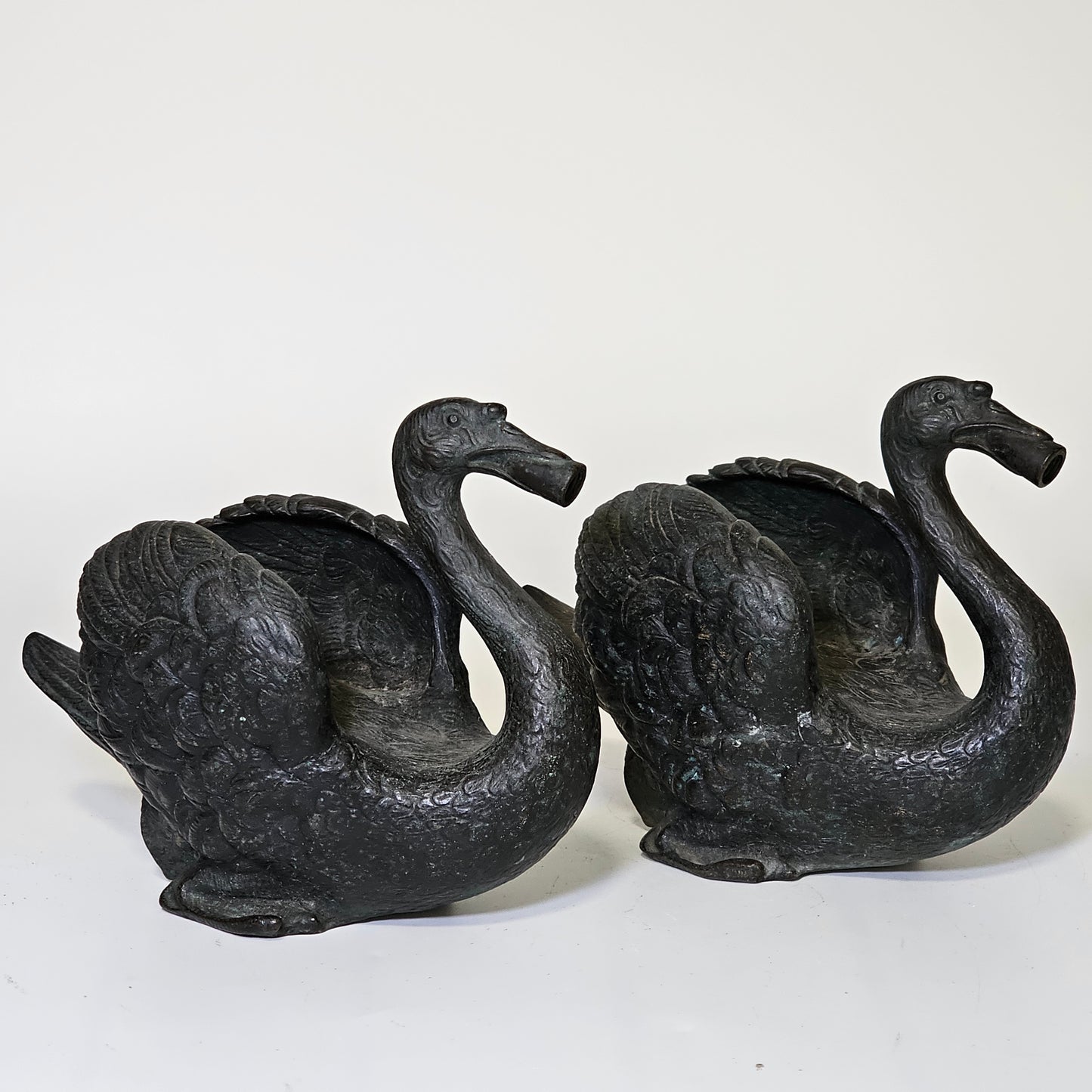 Rare Pair of 19th‑Century Bronze Swan Fountain Spouts