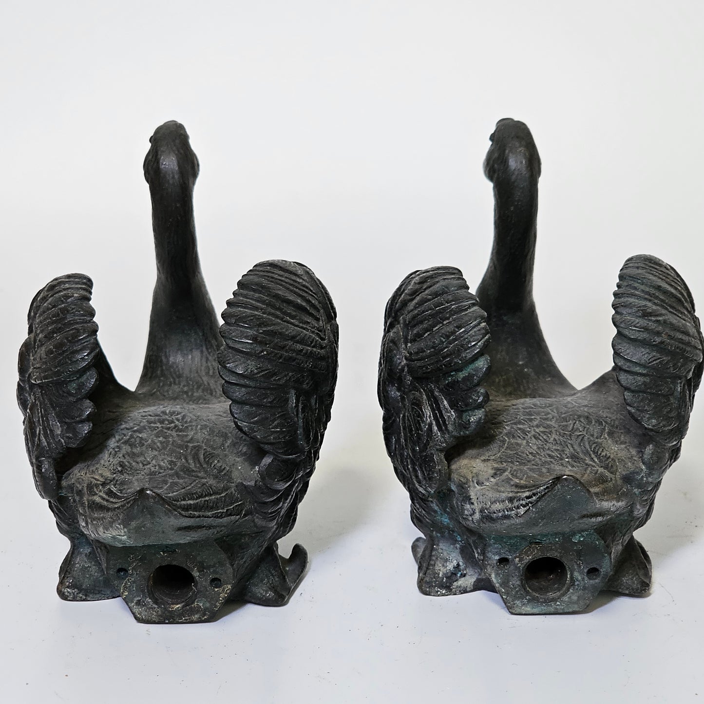 Rare Pair of 19th‑Century Bronze Swan Fountain Spouts