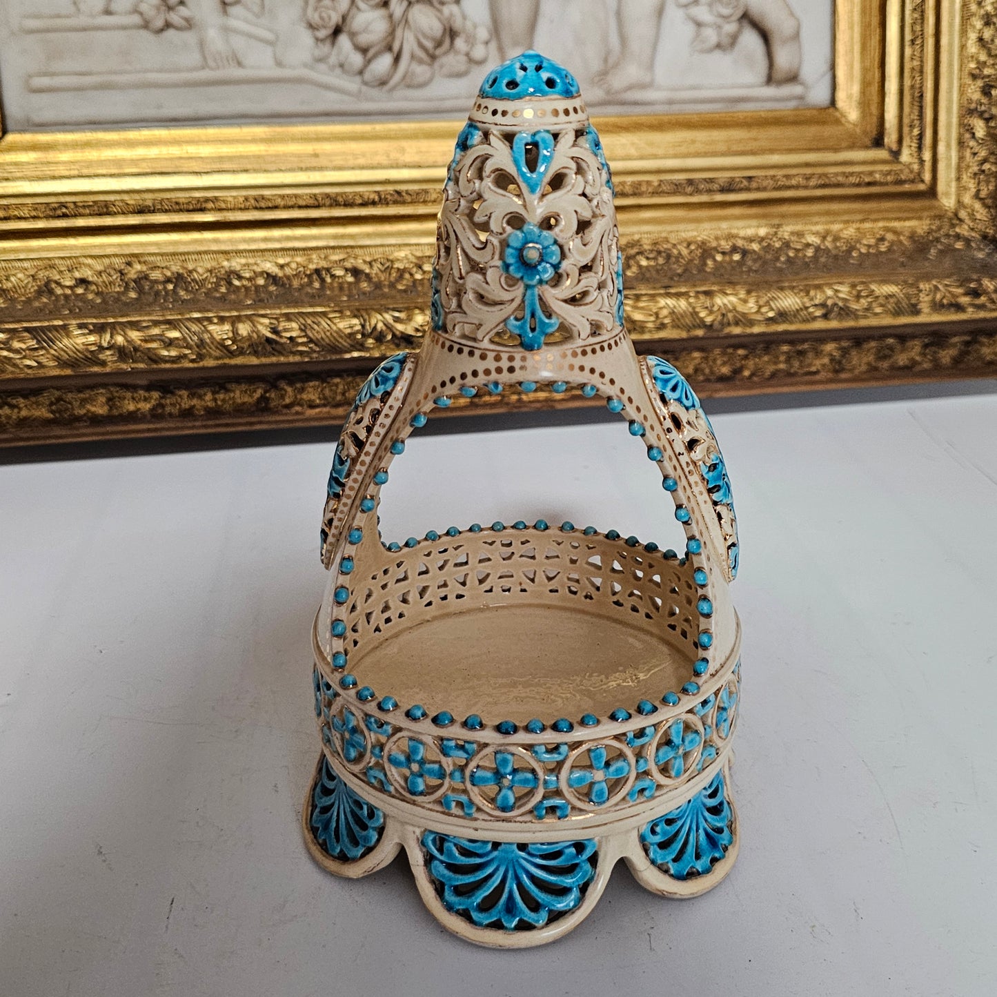 A Rare Reticulated Hungarian Zsolnay Pecs Pottery Basket C1885-1887