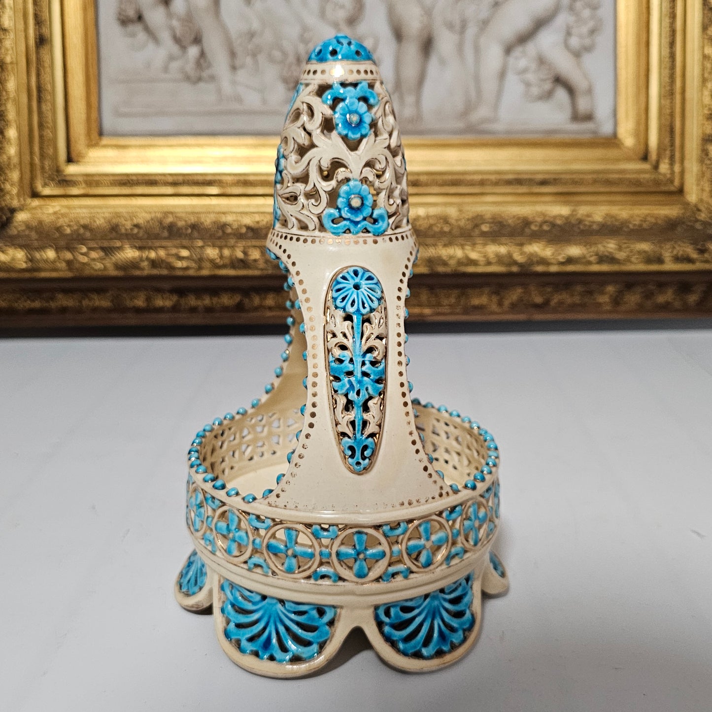 A Rare Reticulated Hungarian Zsolnay Pecs Pottery Basket C1885-1887