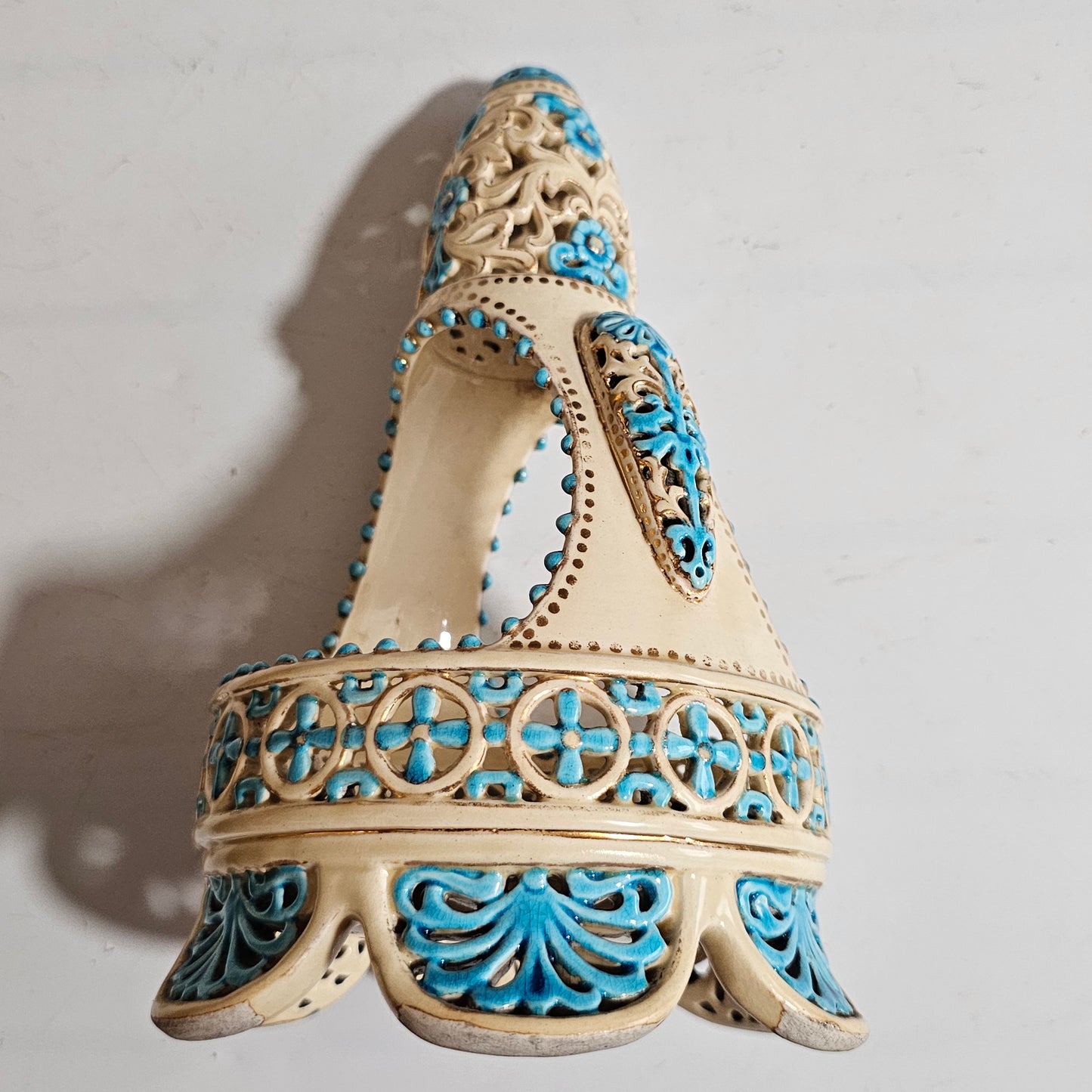 A Rare Reticulated Hungarian Zsolnay Pecs Pottery Basket C1885-1887