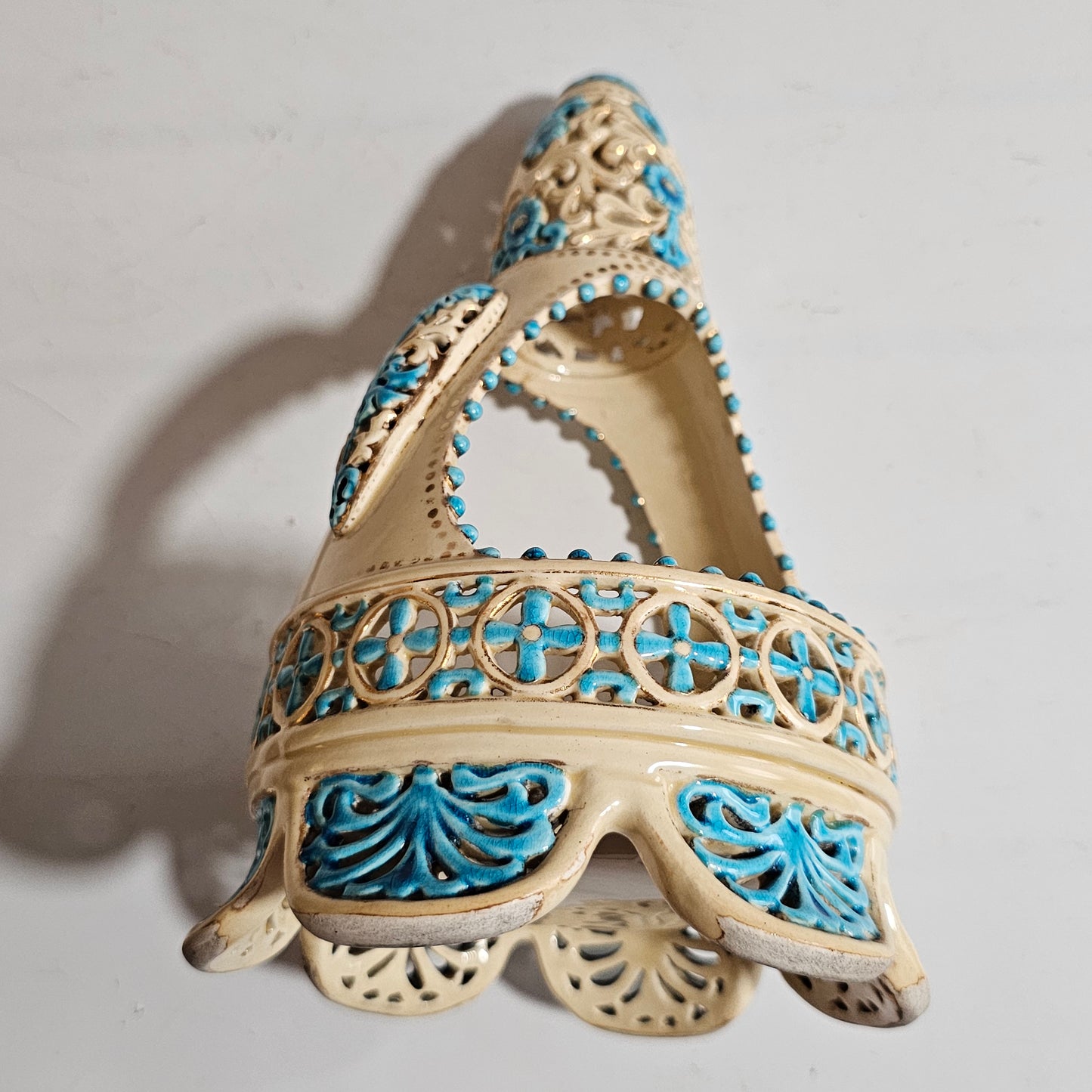 A Rare Reticulated Hungarian Zsolnay Pecs Pottery Basket C1885-1887