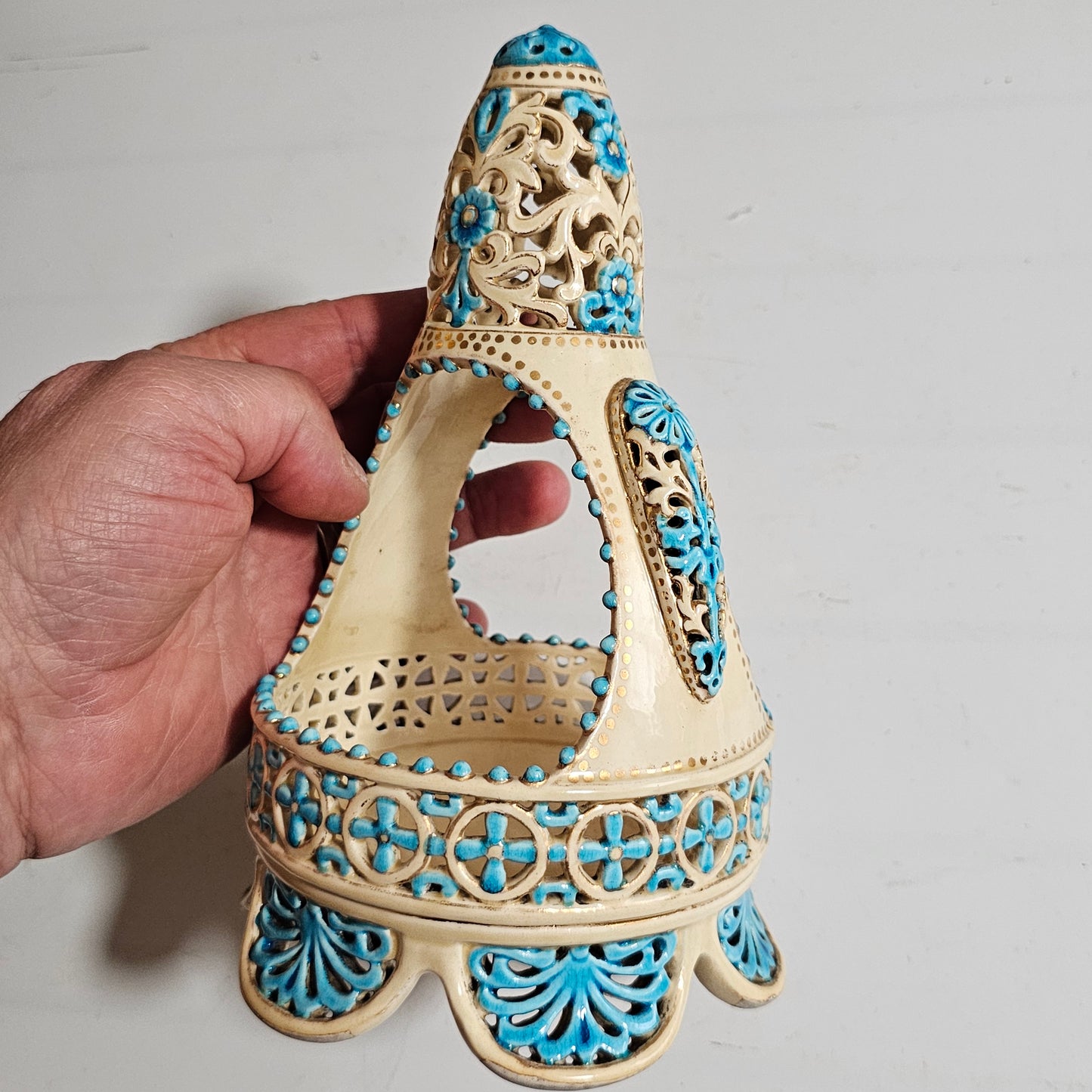 A Rare Reticulated Hungarian Zsolnay Pecs Pottery Basket C1885-1887