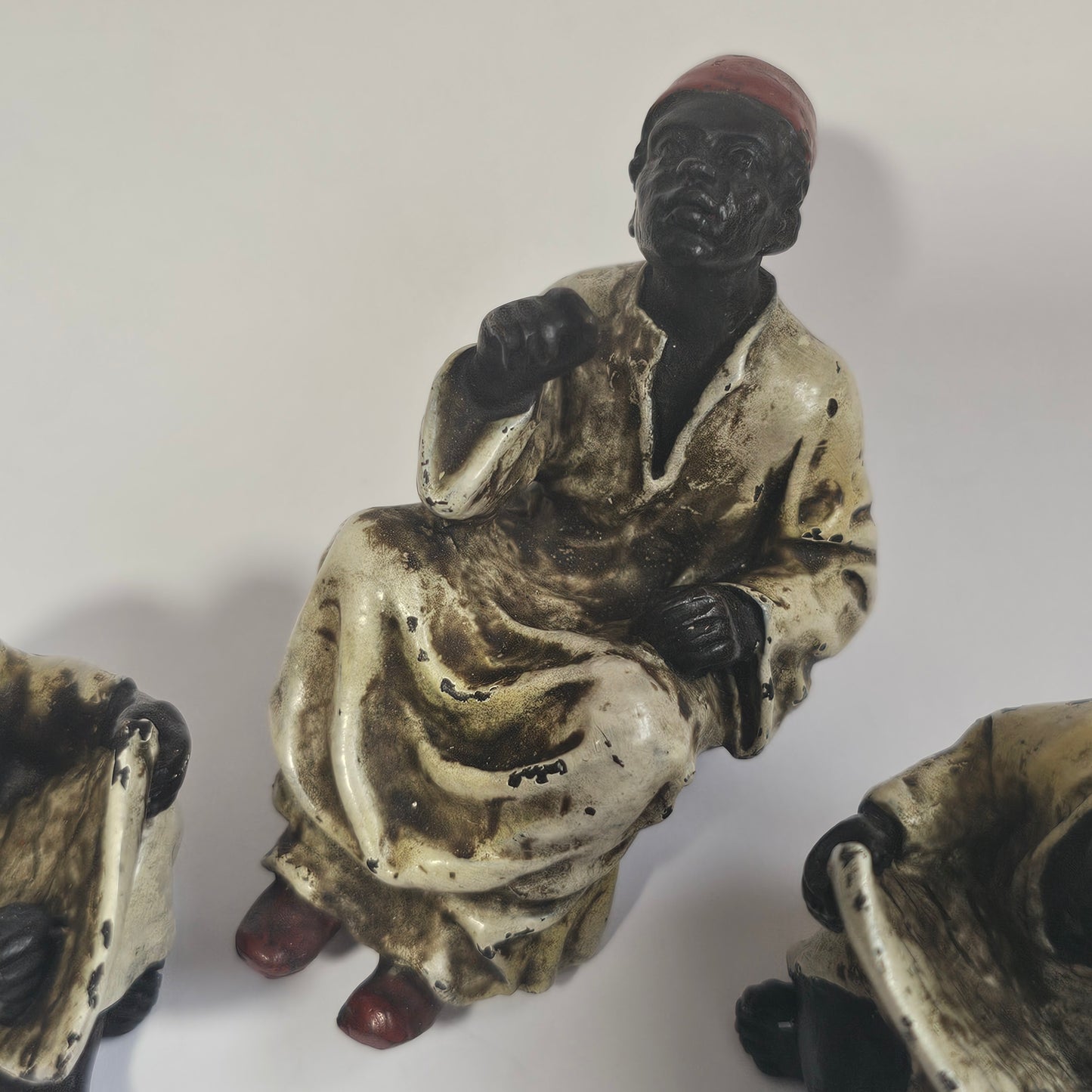 Cold-Painted Bronze Figurines – Arabian Scholars & Teacher Trio (Stamped “B” for Franz Bergman)