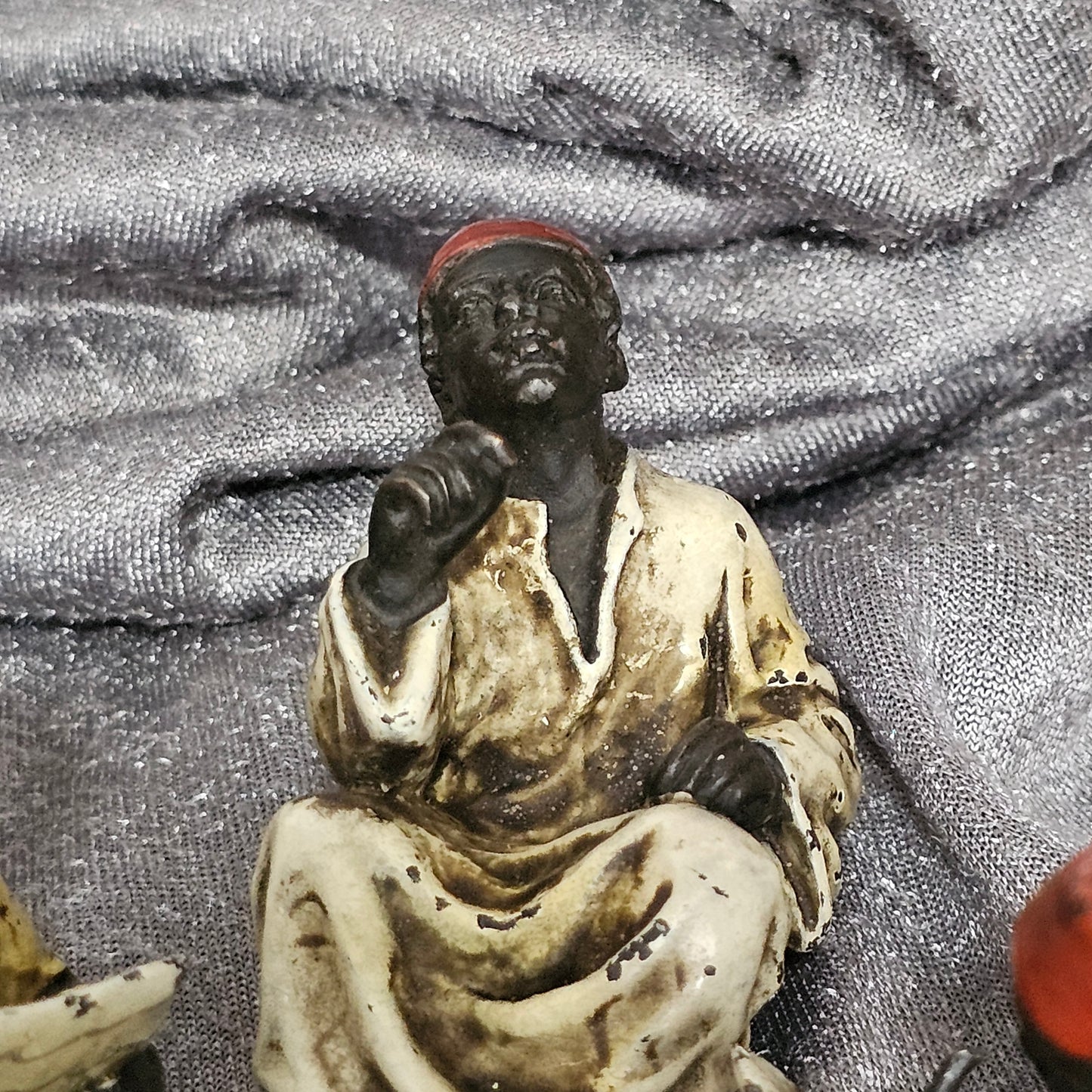 Cold-Painted Bronze Figurines – Arabian Scholars & Teacher Trio (Stamped “B” for Franz Bergman)