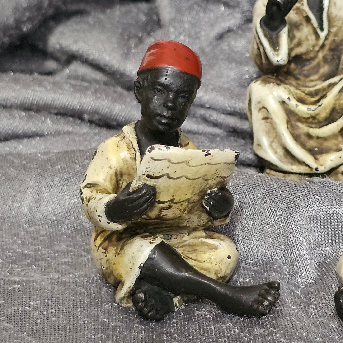 Cold-Painted Bronze Figurines – Arabian Scholars & Teacher Trio (Stamped “B” for Franz Bergman)