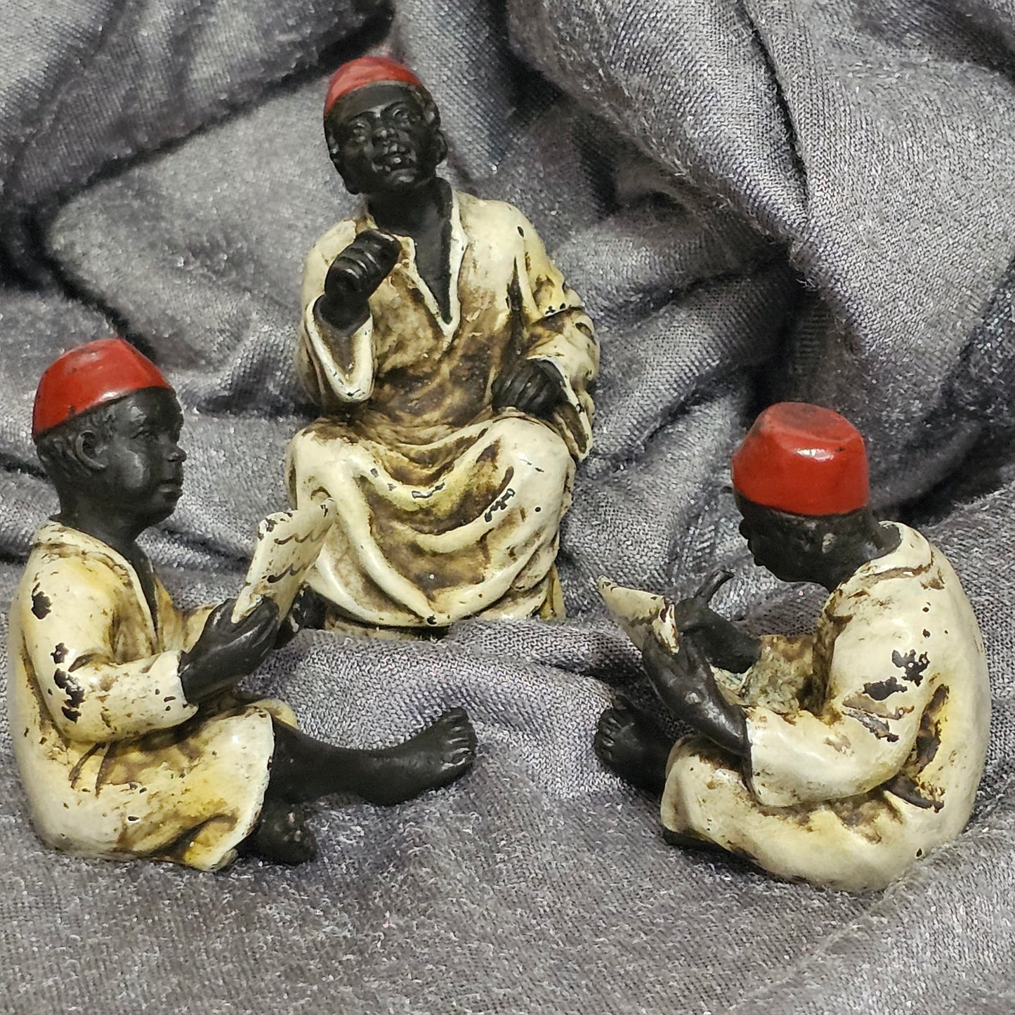 Cold-Painted Bronze Figurines – Arabian Scholars & Teacher Trio (Stamped “B” for Franz Bergman)