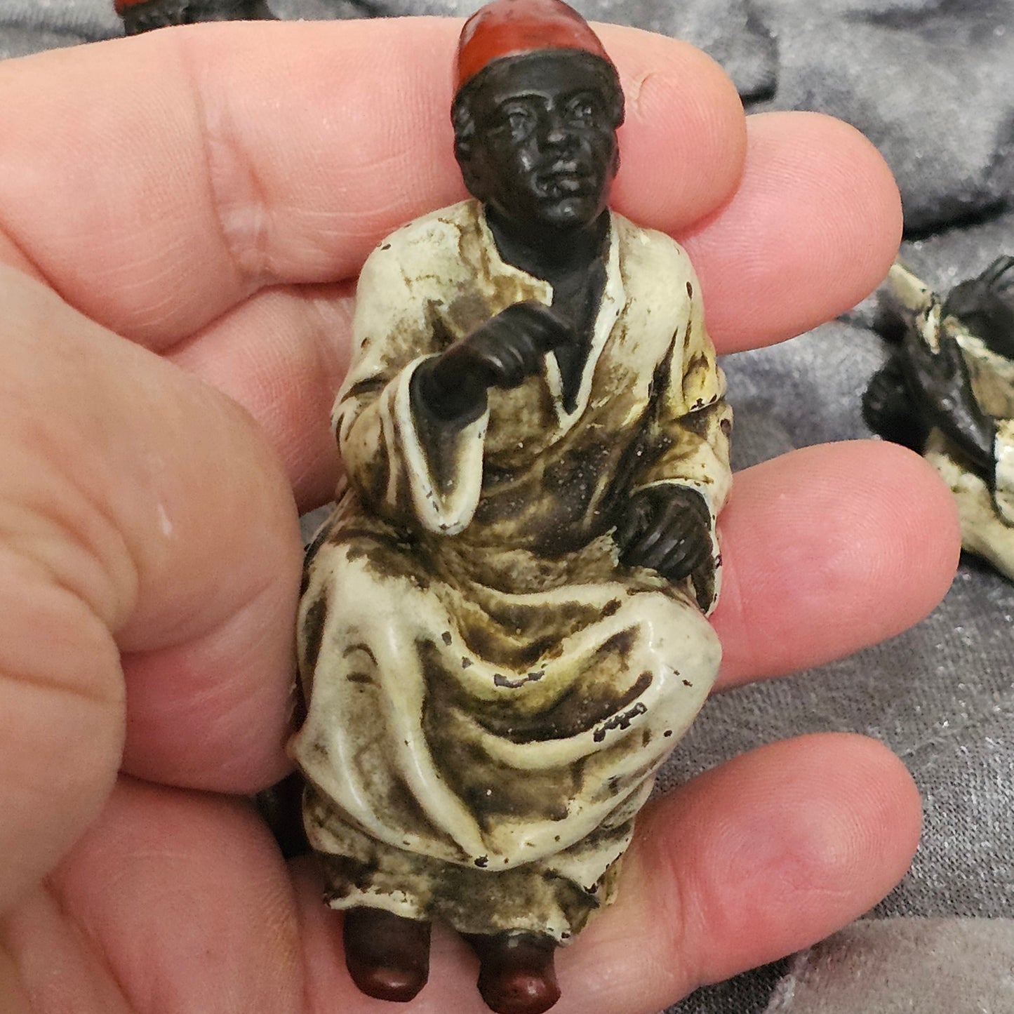 Cold-Painted Bronze Figurines – Arabian Scholars & Teacher Trio (Stamped “B” for Franz Bergman)
