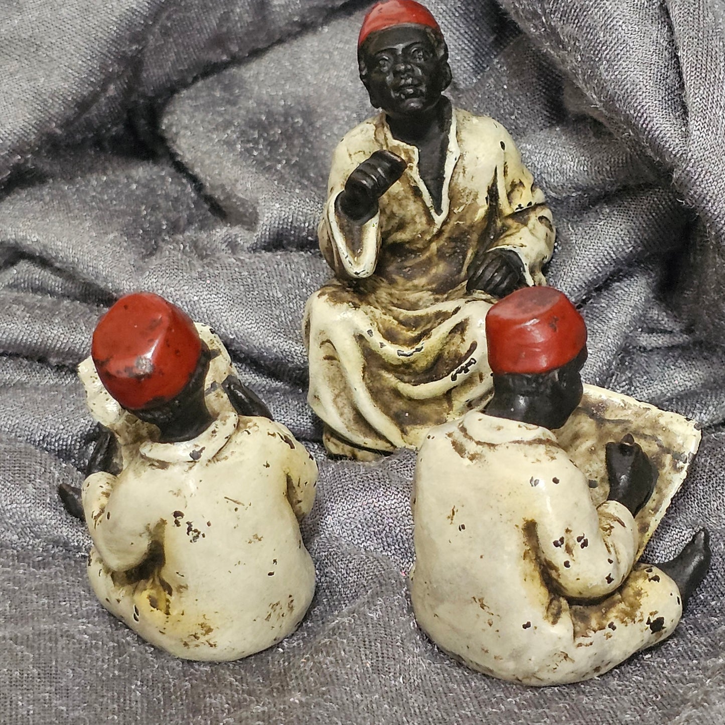 Cold-Painted Bronze Figurines – Arabian Scholars & Teacher Trio (Stamped “B” for Franz Bergman)