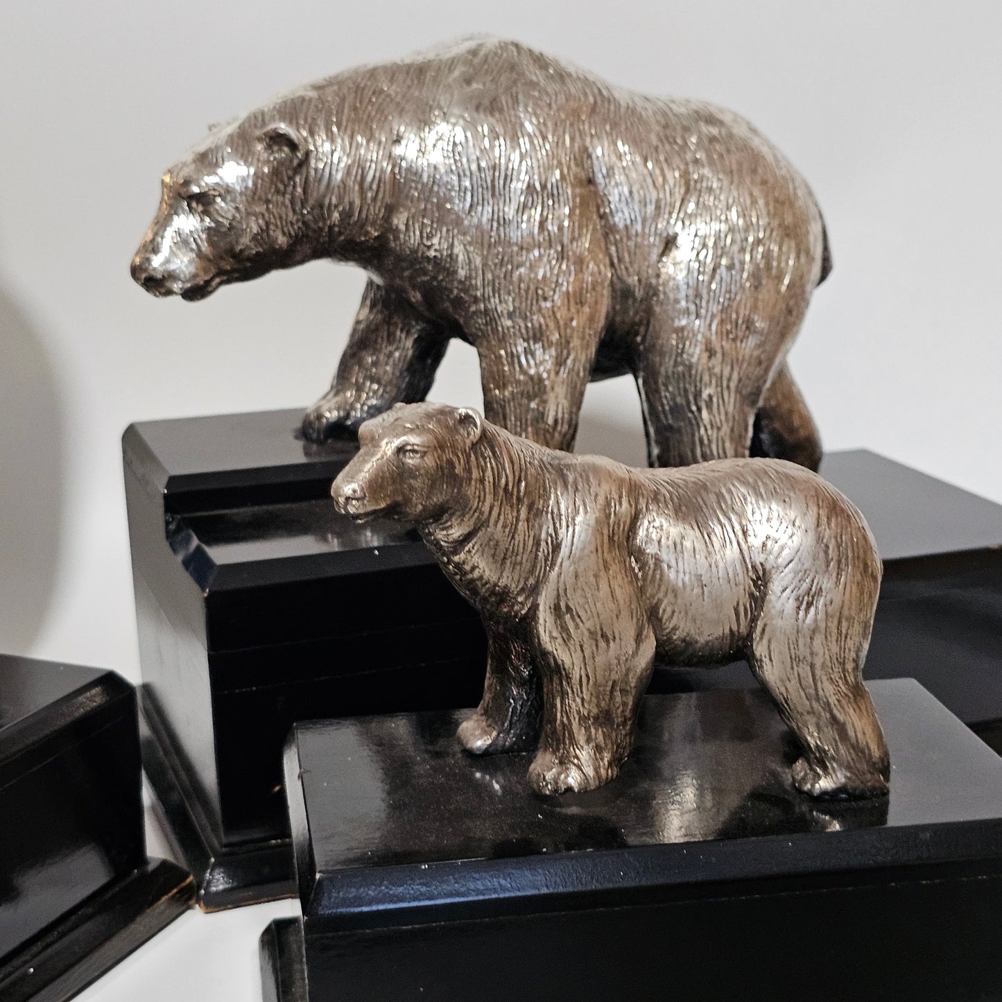Superb Vintage Trio of Silver Polar Bears, Mother & Two Cubs - Lee Sherman Antiques