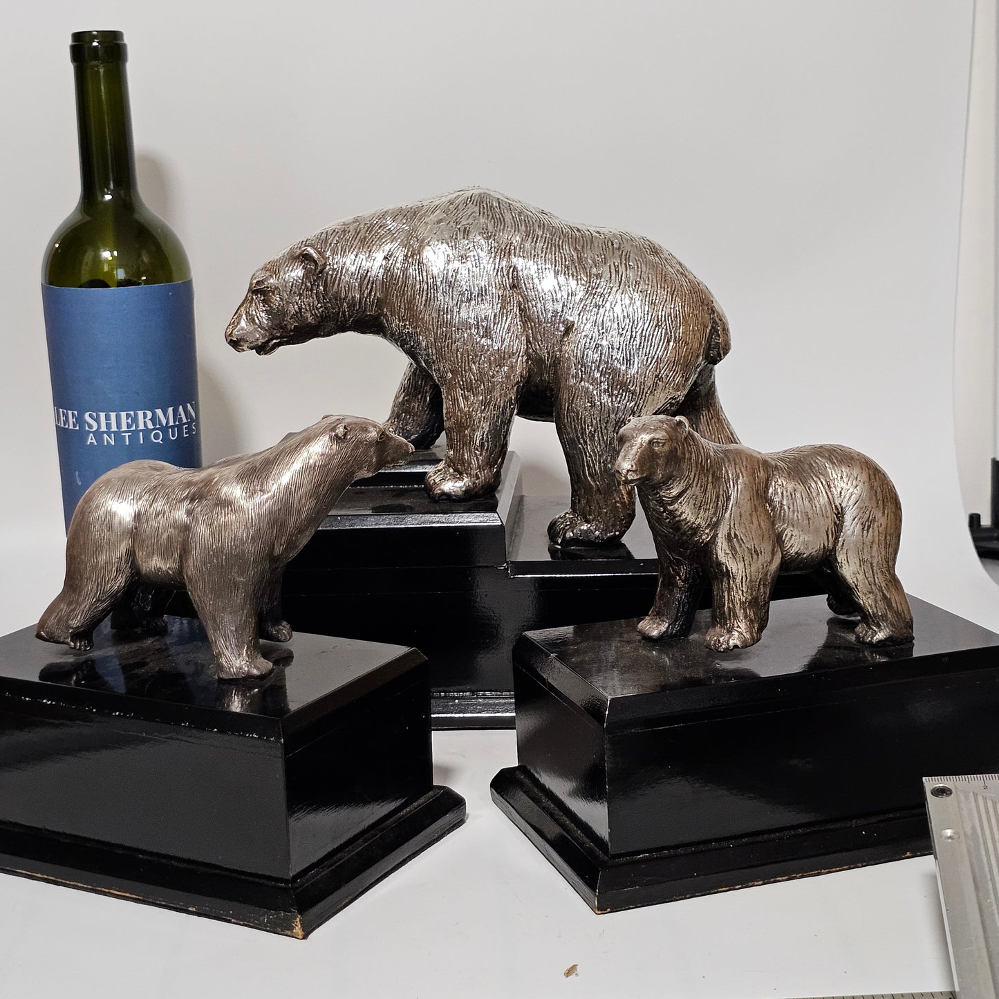Superb Vintage Trio of Silver Polar Bears, Mother & Two Cubs - Lee Sherman Antiques