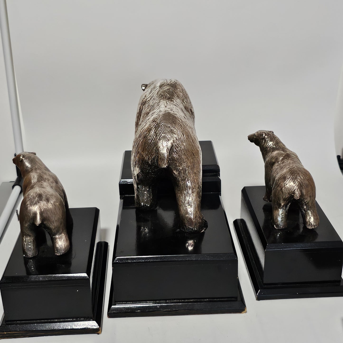 Superb Vintage Trio of Silver Polar Bears, Mother & Two Cubs - Lee Sherman Antiques