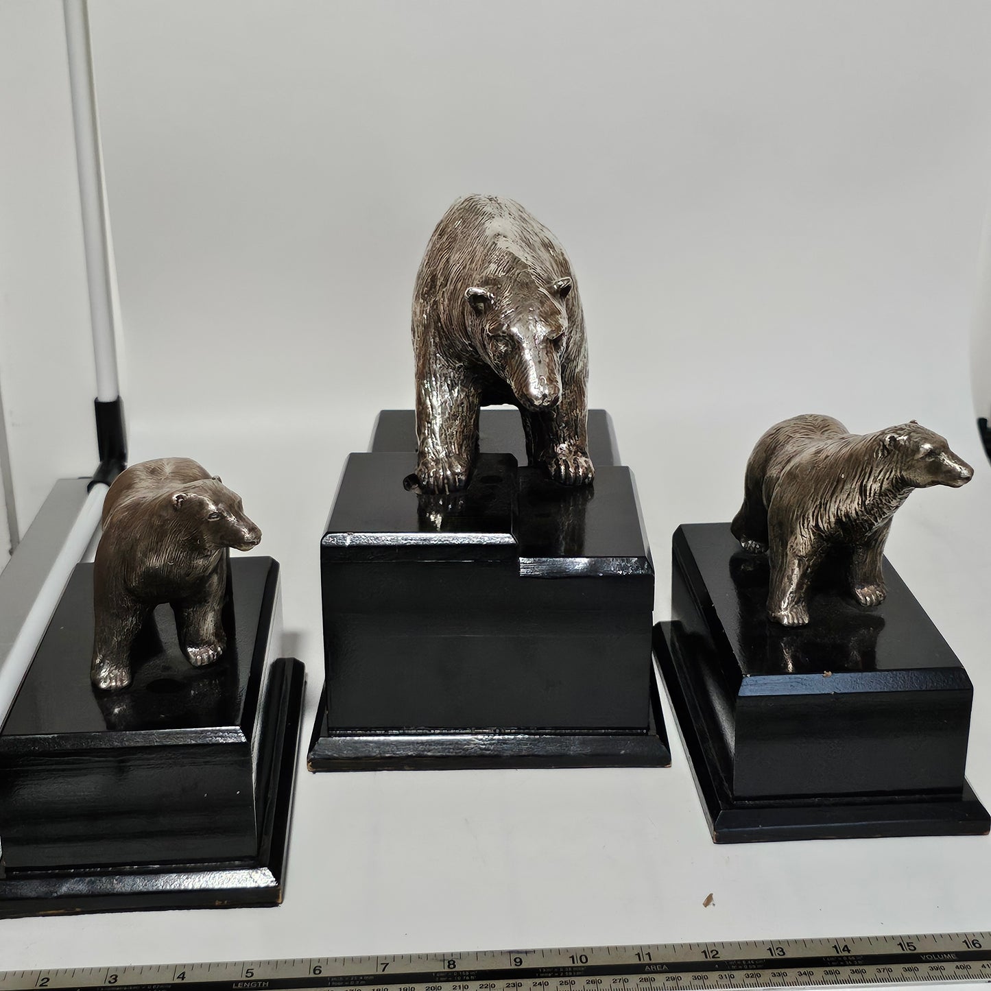 Superb Vintage Trio of Silver Polar Bears, Mother & Two Cubs - Lee Sherman Antiques