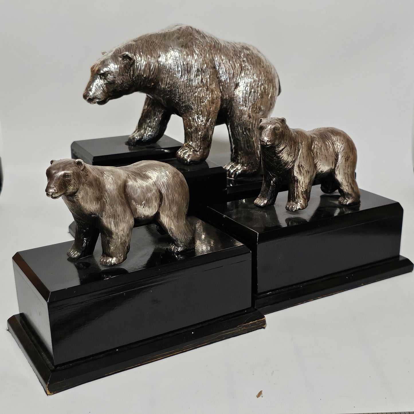 Superb Vintage Trio of Silver Polar Bears, Mother & Two Cubs - Lee Sherman Antiques