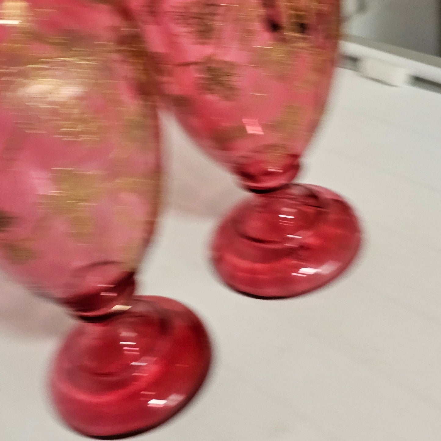 Pair Of Large (36 Cm) Antique Bohemian Cranberry Glass Vases With Gilded Decoration, C.1910 - Lee Sherman Antiques