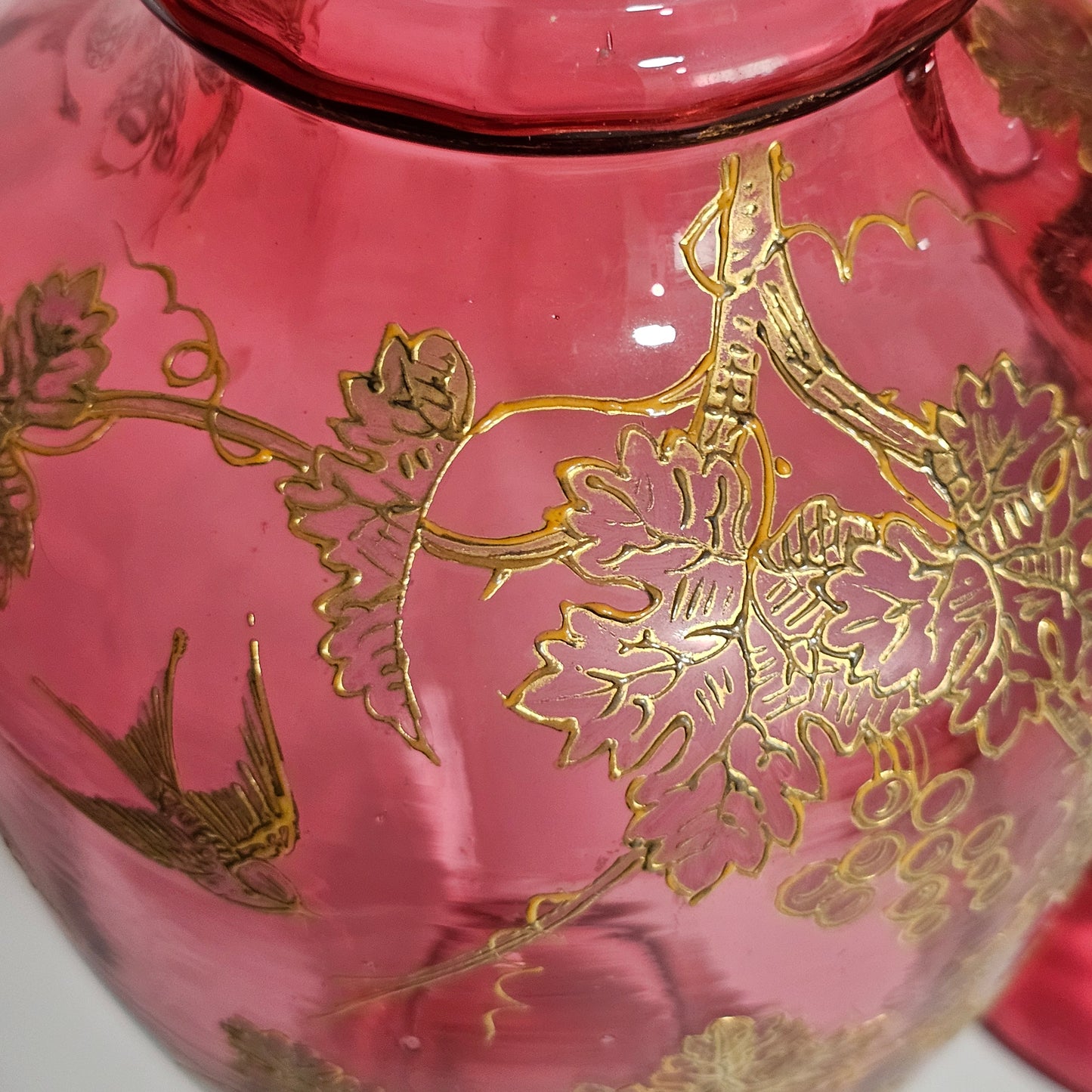 Pair Of Large (36 Cm) Antique Bohemian Cranberry Glass Vases With Gilded Decoration, C.1910 - Lee Sherman Antiques