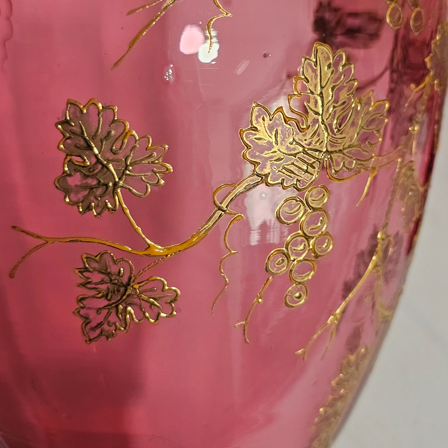 Pair Of Large (36 Cm) Antique Bohemian Cranberry Glass Vases With Gilded Decoration, C.1910 - Lee Sherman Antiques