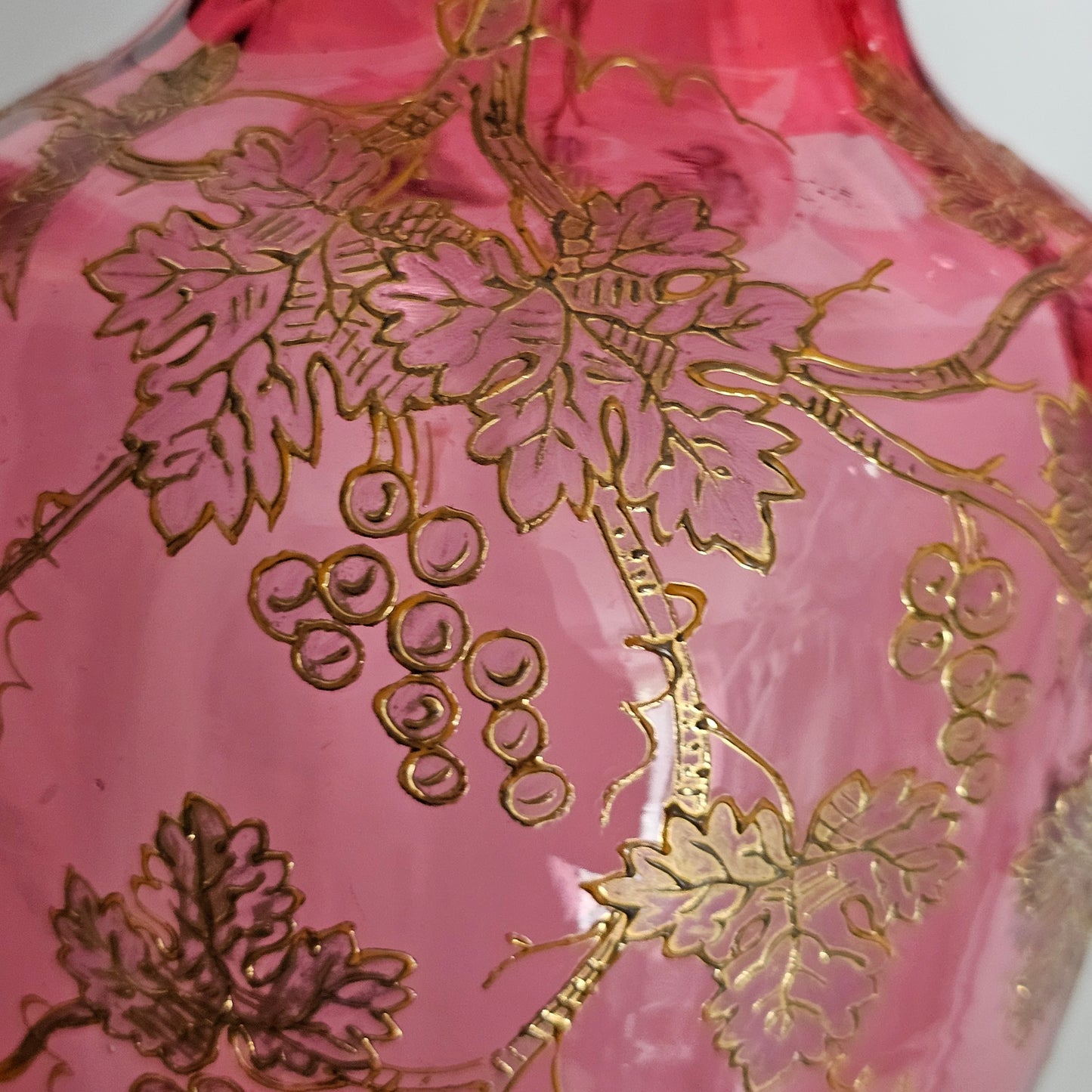 Pair Of Large (36 Cm) Antique Bohemian Cranberry Glass Vases With Gilded Decoration, C.1910 - Lee Sherman Antiques