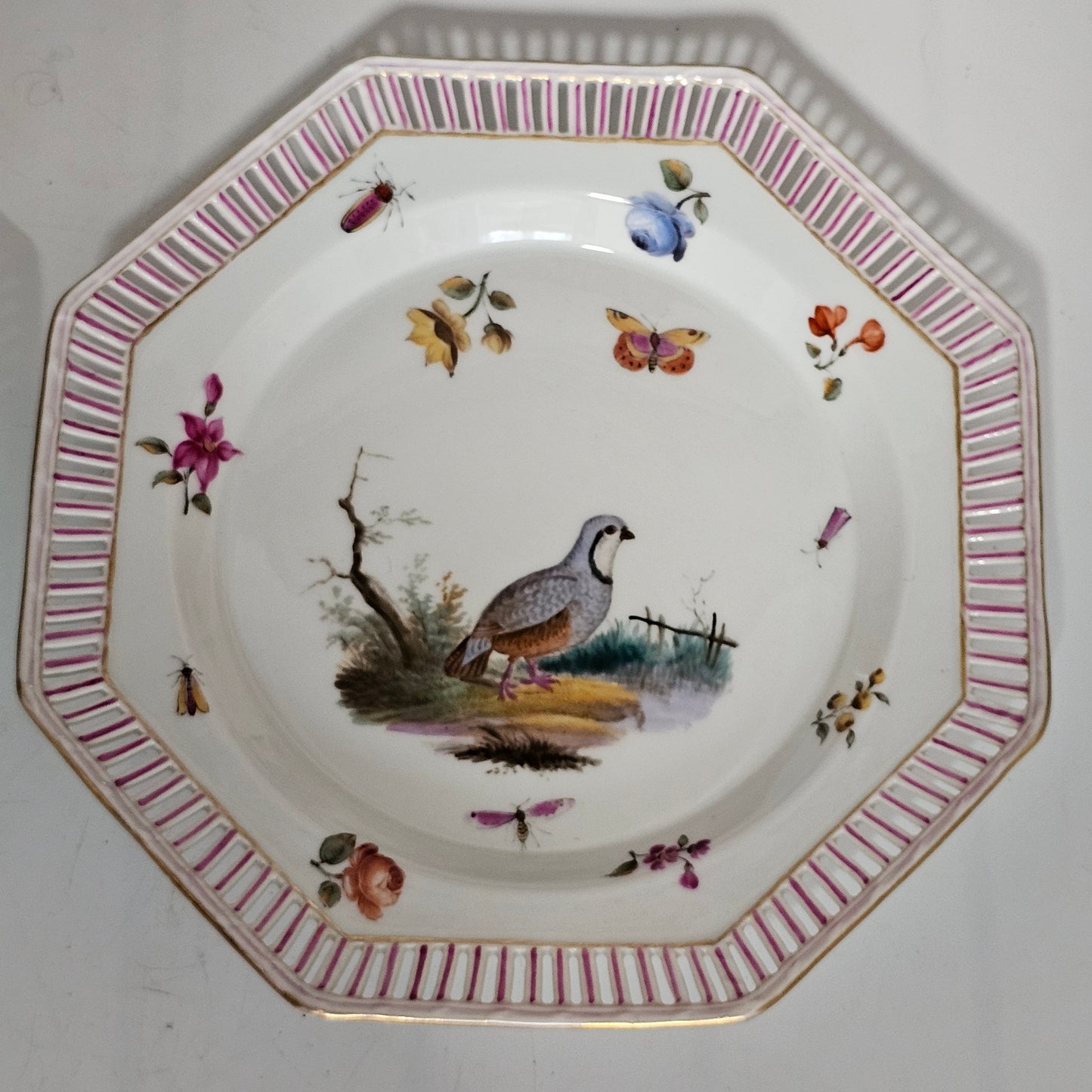 Set Of Four Kpm Berlin Porcelain Octagonal Fretted Plates Hand Painted - Lee Sherman Antiques