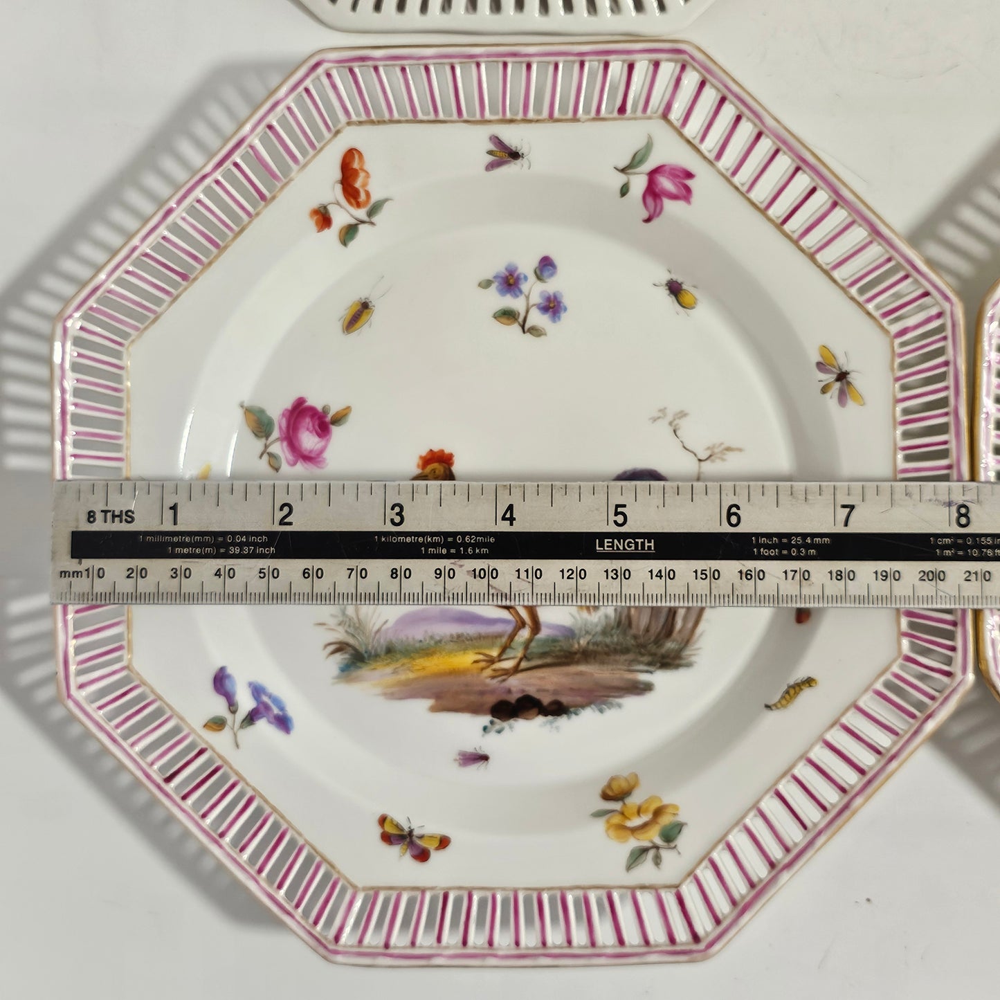 Set Of Four Kpm Berlin Porcelain Octagonal Fretted Plates Hand Painted - Lee Sherman Antiques