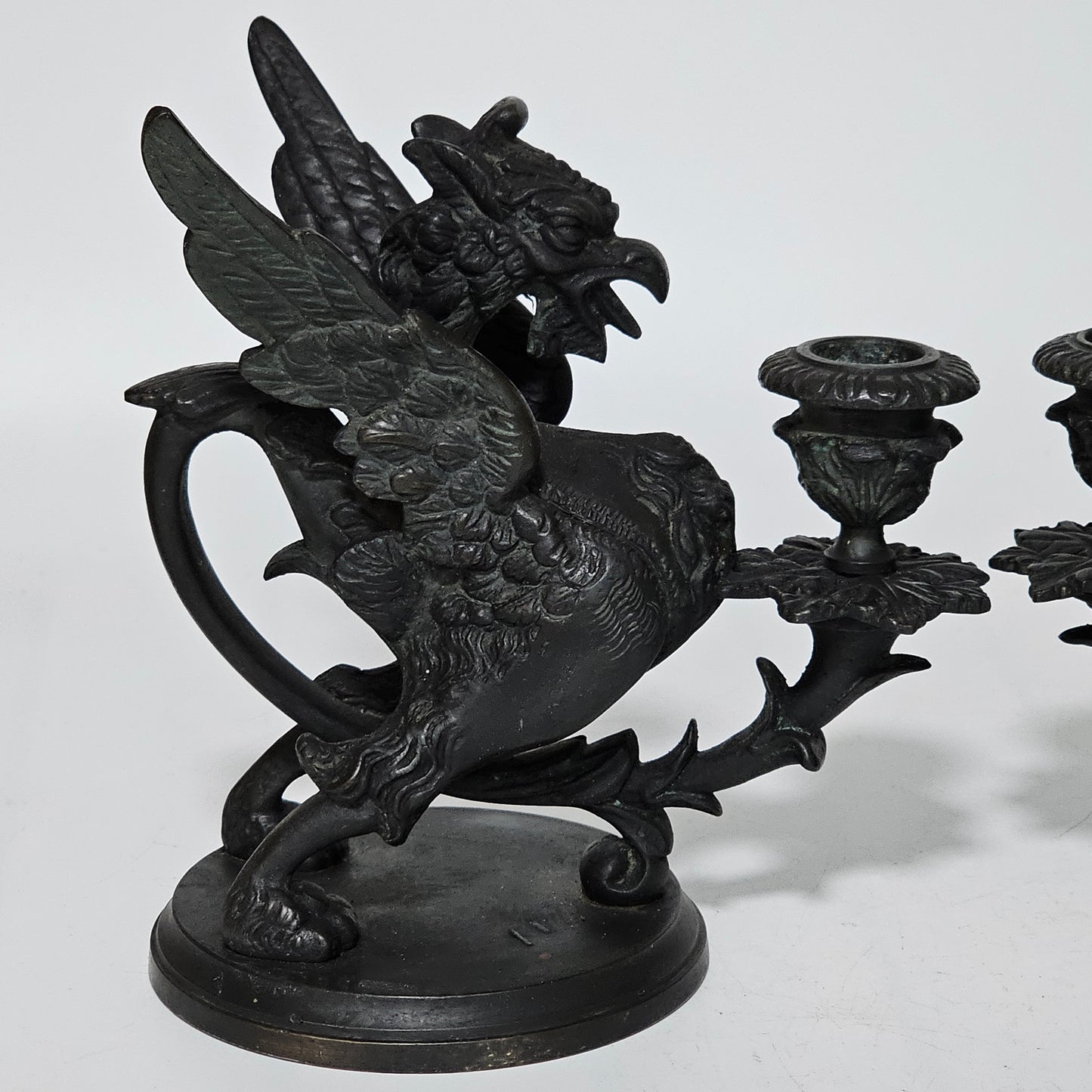 Fine Quality Heavy Bronze Griffin Chambersticks Late 19th/early 20thc - Lee Sherman Antiques