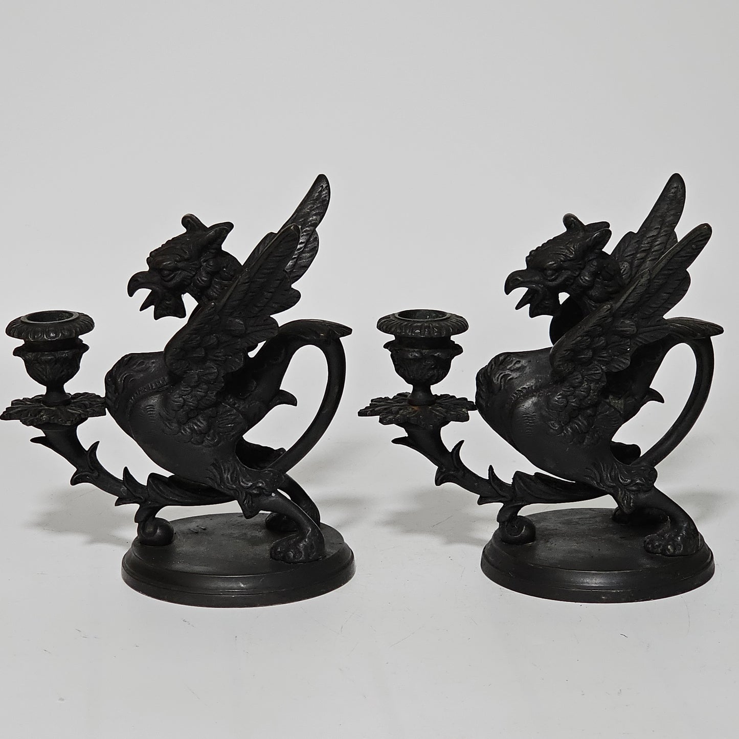 Fine Quality Heavy Bronze Griffin Chambersticks Late 19th/early 20thc - Lee Sherman Antiques
