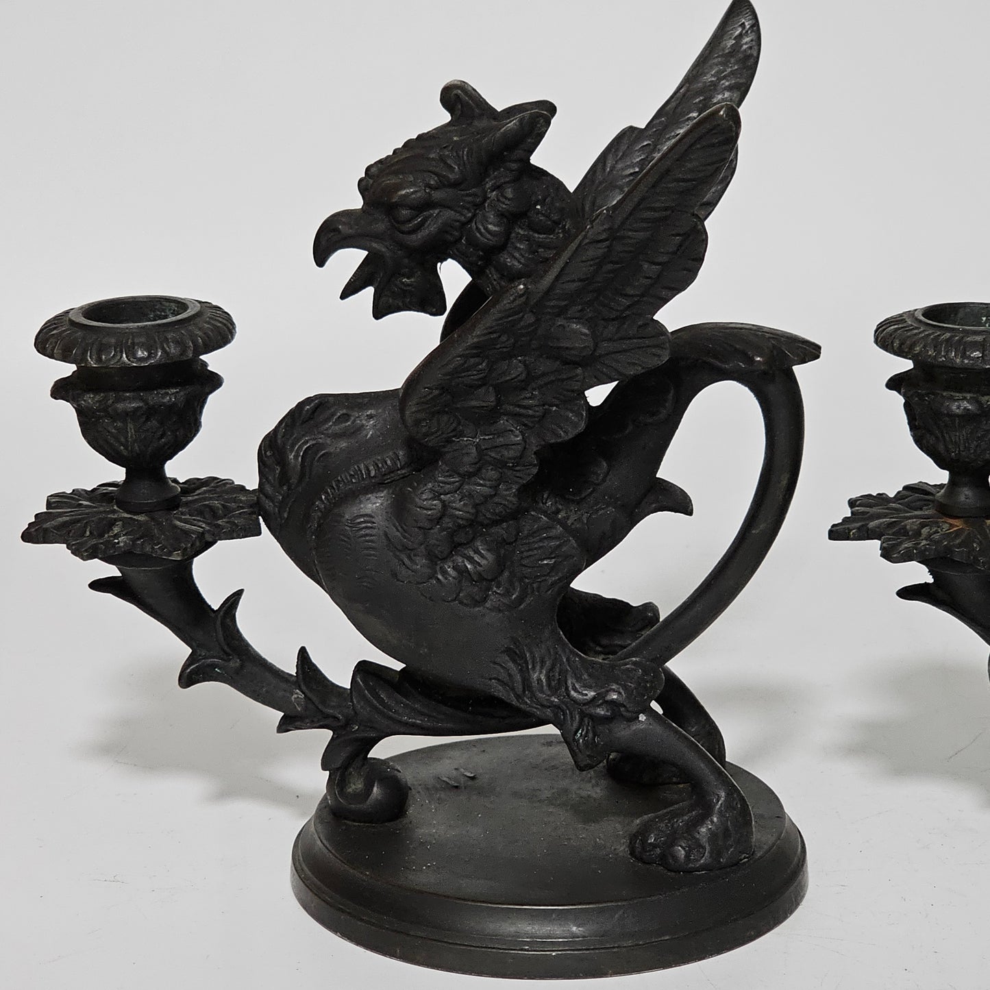 Fine Quality Heavy Bronze Griffin Chambersticks Late 19th/early 20thc - Lee Sherman Antiques