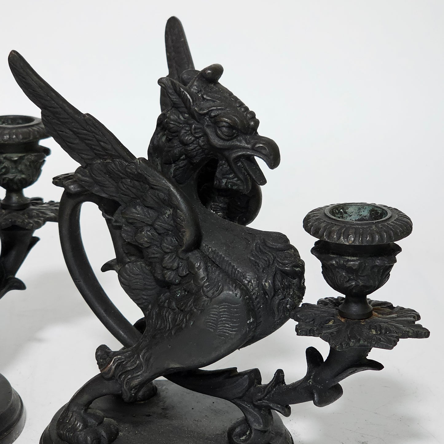 Fine Quality Heavy Bronze Griffin Chambersticks Late 19th/early 20thc - Lee Sherman Antiques
