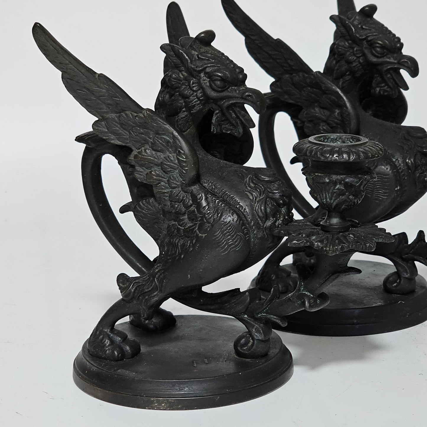 Fine Quality Heavy Bronze Griffin Chambersticks Late 19th/early 20thc - Lee Sherman Antiques