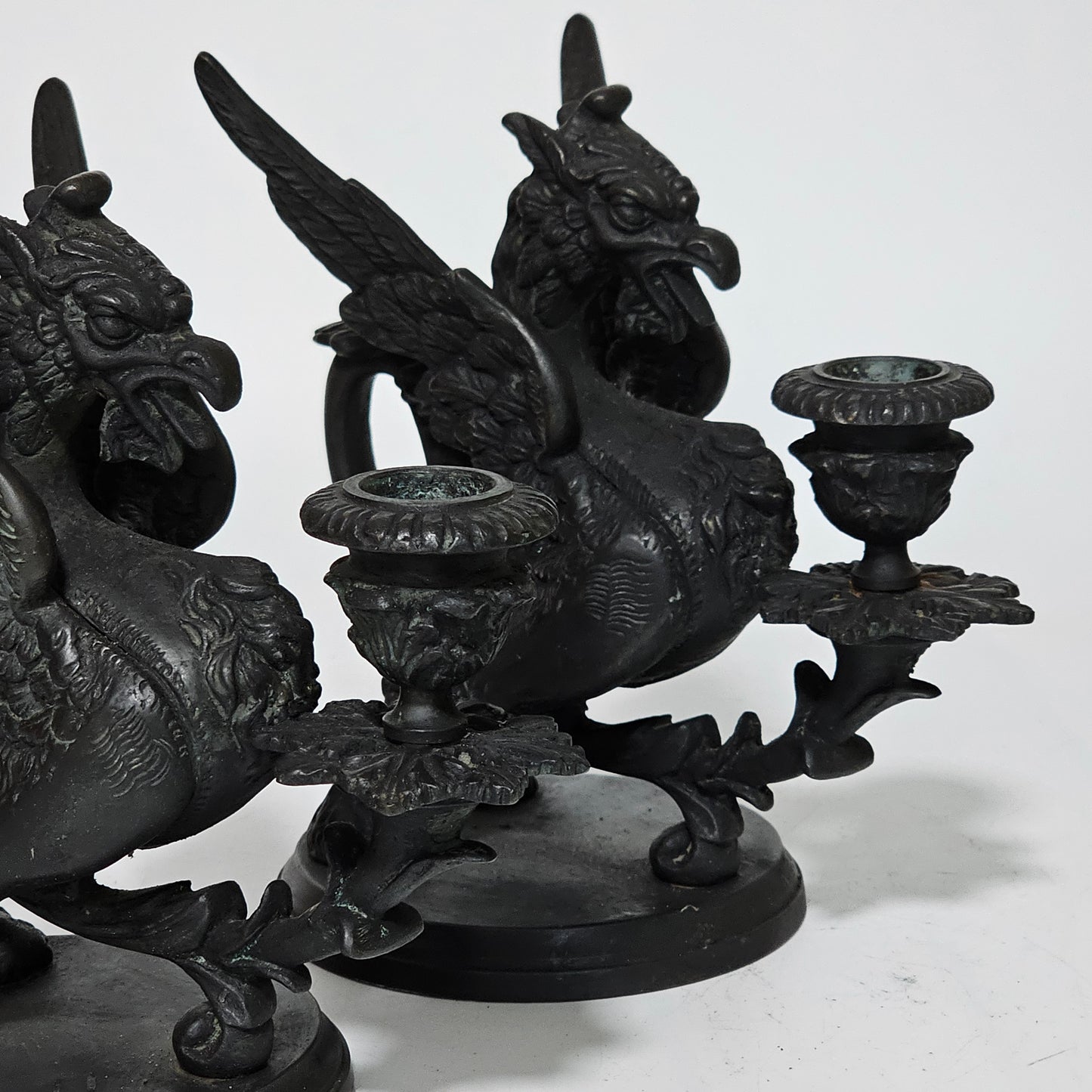 Fine Quality Heavy Bronze Griffin Chambersticks Late 19th/early 20thc - Lee Sherman Antiques
