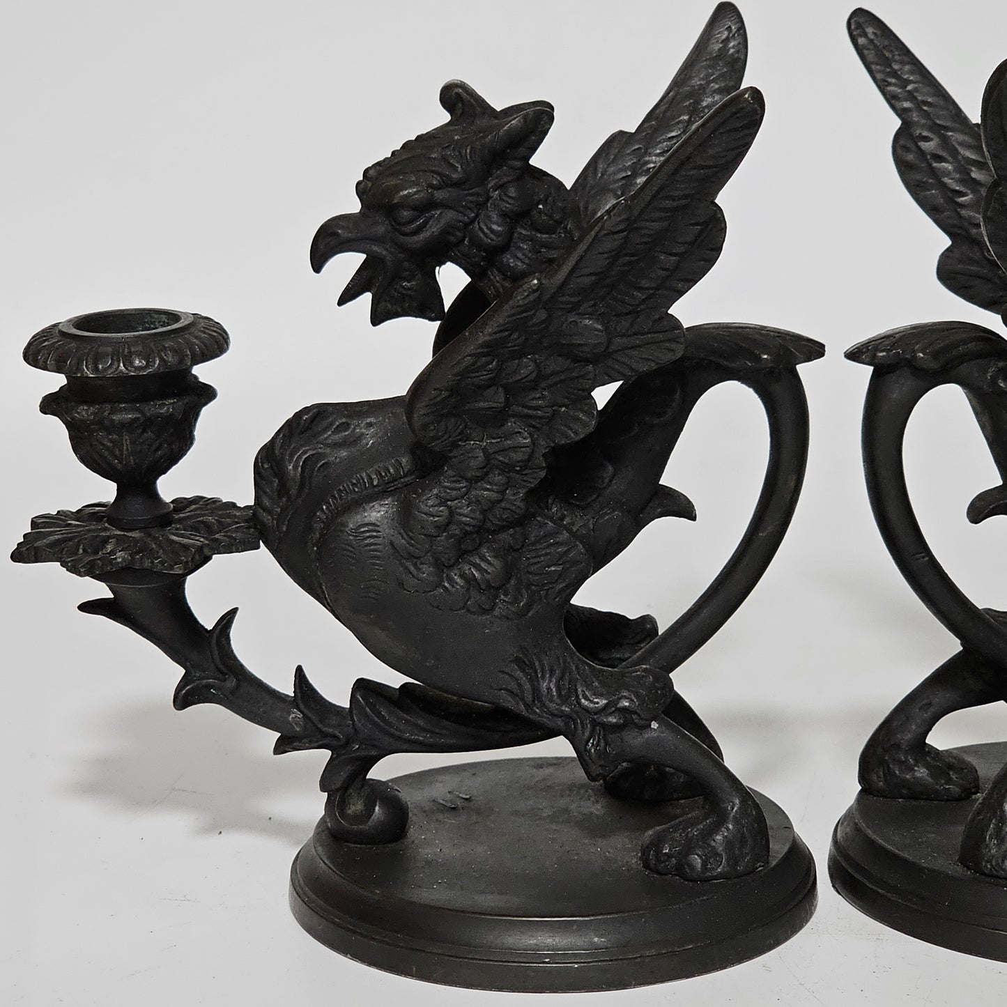 Fine Quality Heavy Bronze Griffin Chambersticks Late 19th/early 20thc - Lee Sherman Antiques