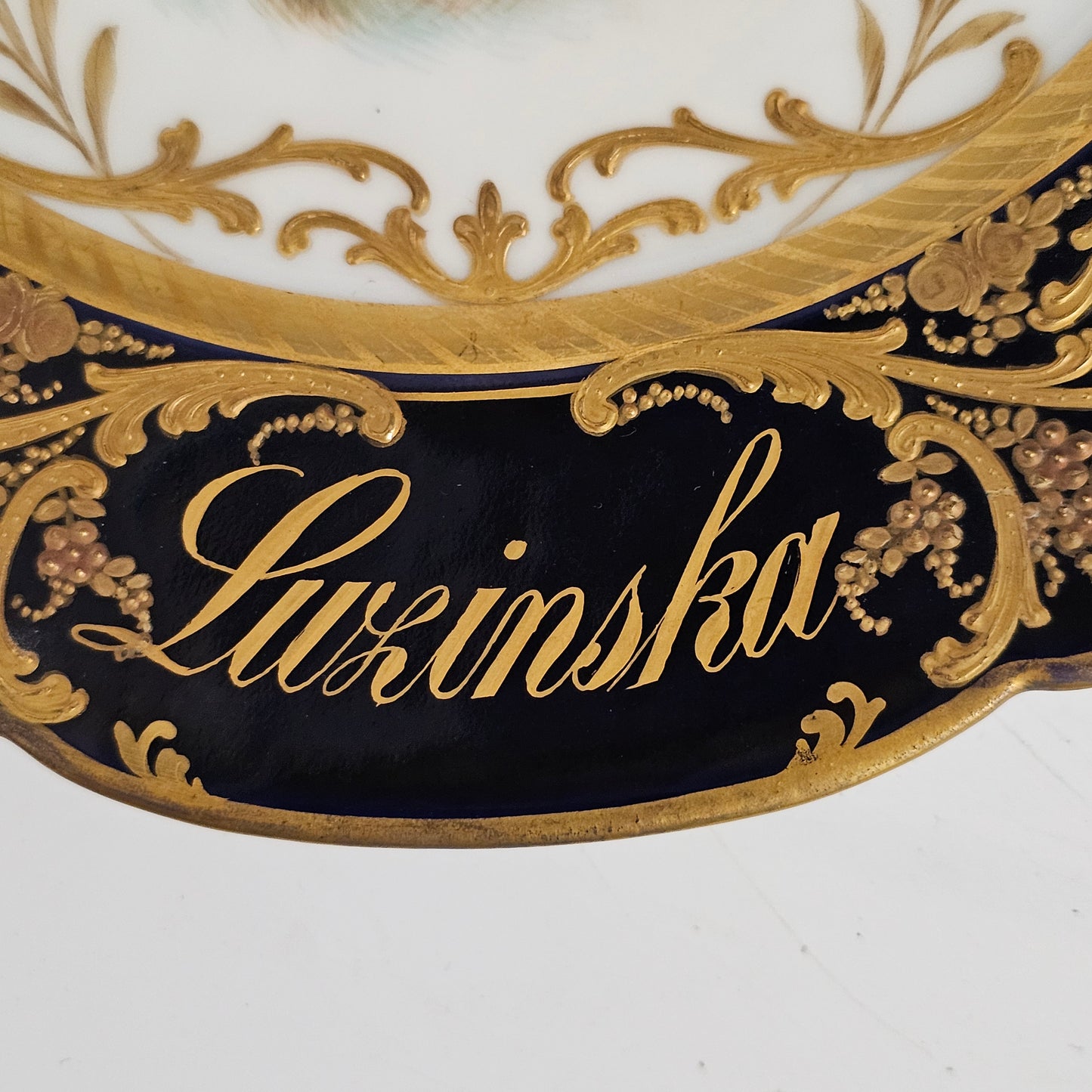 Exceptional Quality Pair Of Sevres Hand Painted French 19th Century Portrait Plates Of Louis XV & Mdme. Lukinska