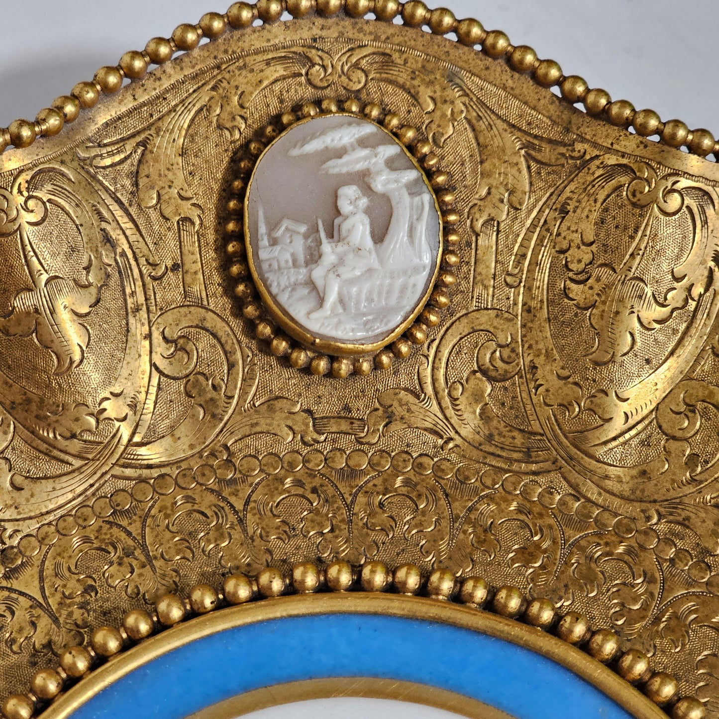 Striking 19thc Sevres Mounted Gilt Brass Dish Surrounded by Antique Cameos - Lee Sherman Antiques